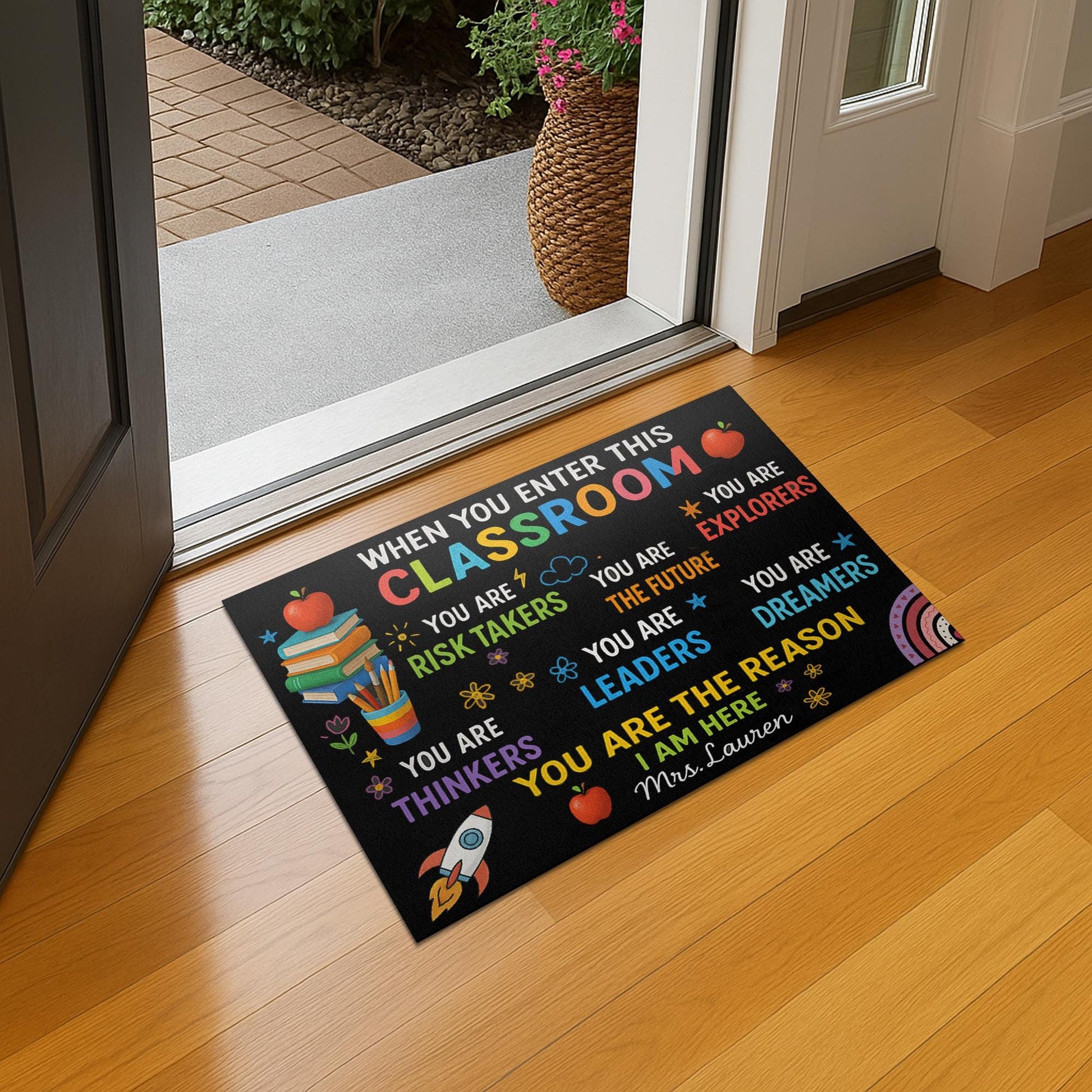 Colorful Classroom Doormat, Motivational Teacher Rug, Back to School Entry Mat, Custom Welcome Mat, Inspiring School Decor