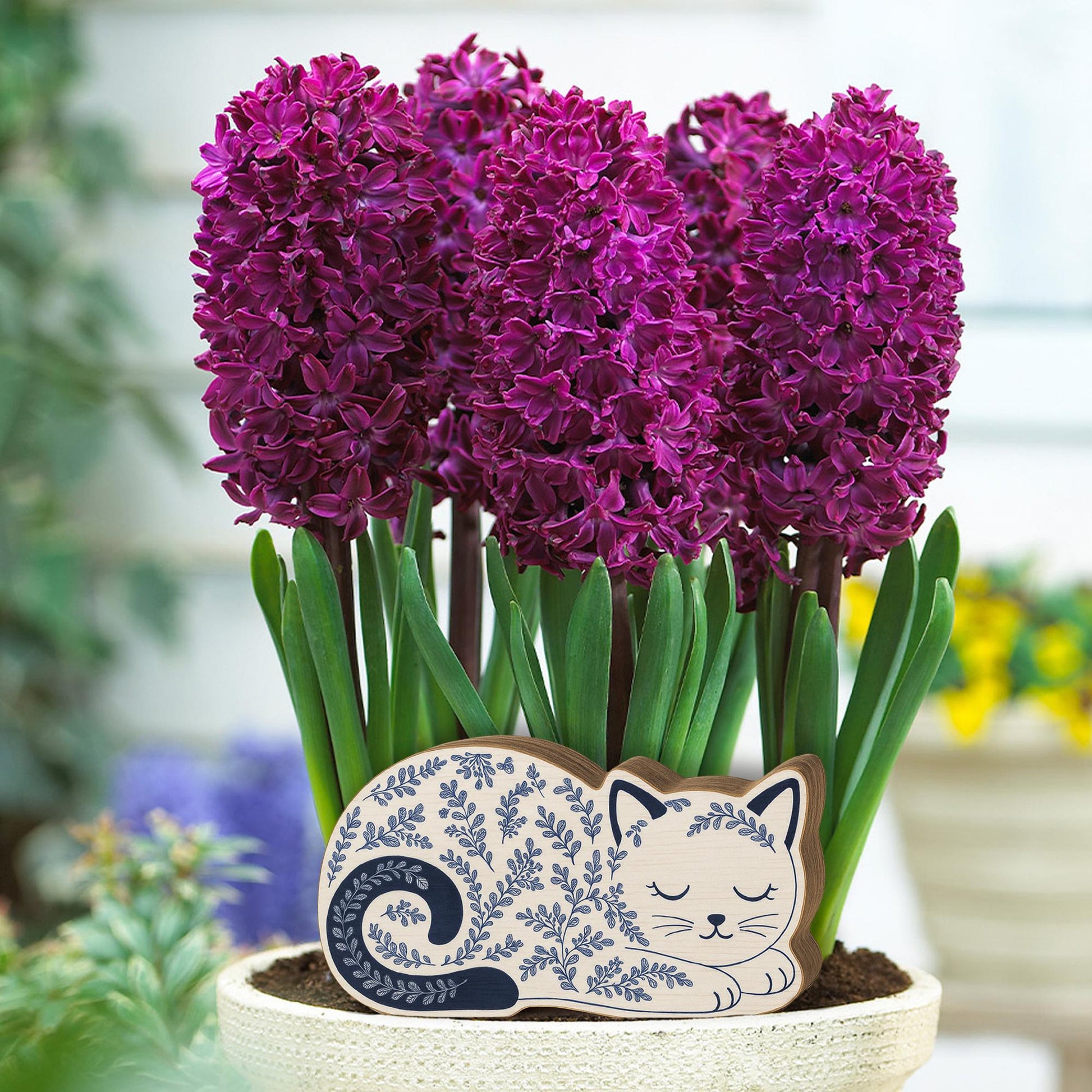 Chinoiserie Sleeping Cat Wooden Block | Blue and White Cat Decor | Cottagecore Animal Shelf Sitter | Wood Cat Figurine | Cozy Feline Gift