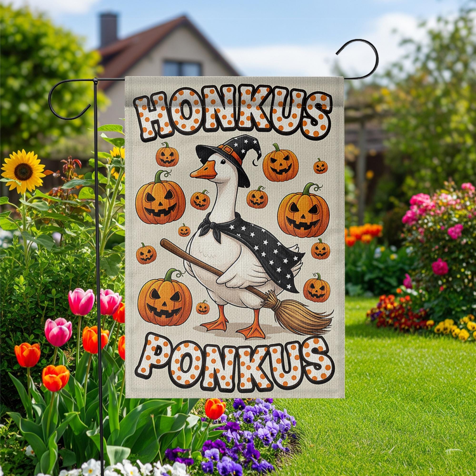 Halloween Goose Garden Flag, Honkus Ponkus Witch Goose, Pumpkin Yard Banner, Cute Halloween Decoration, Goose Witch Flag