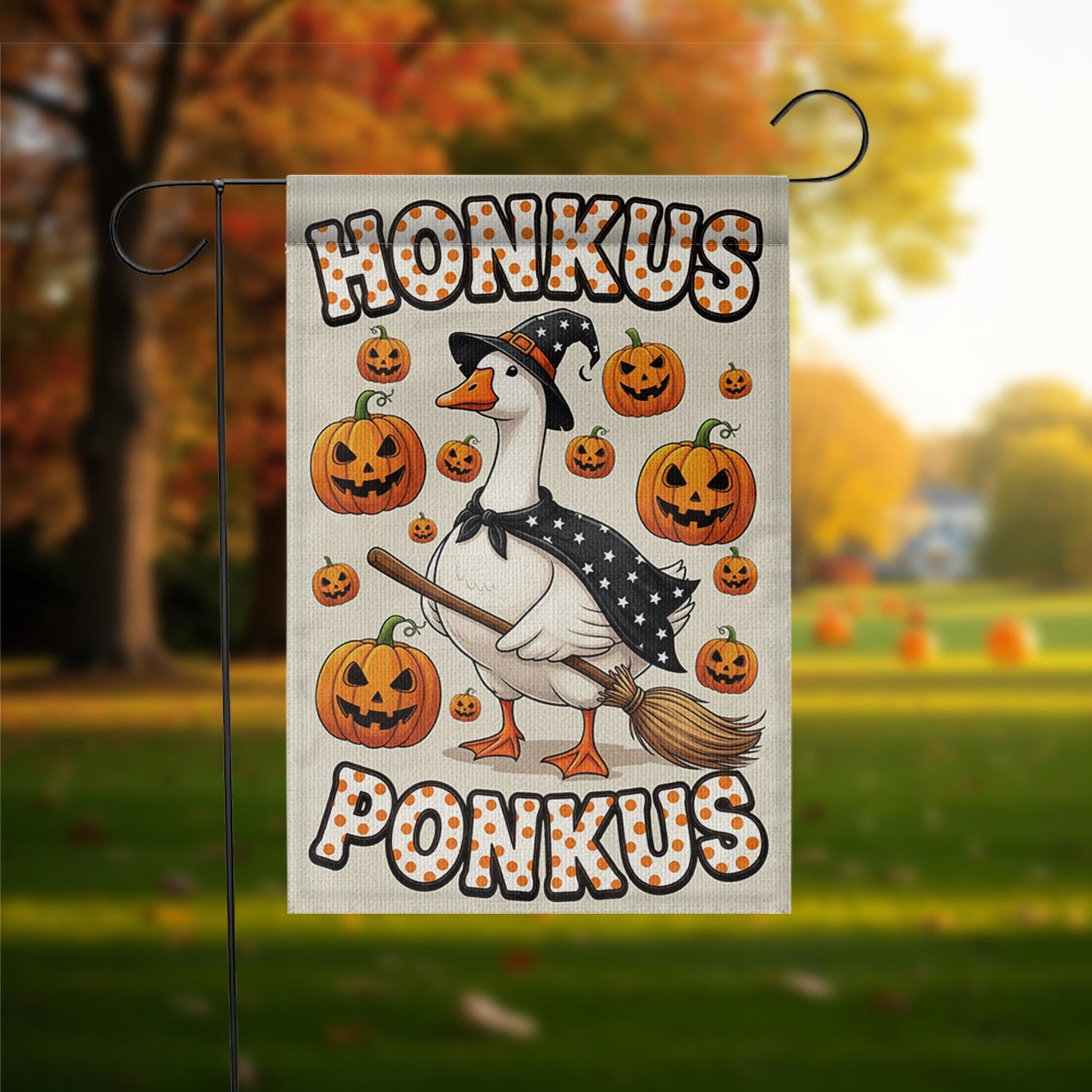Halloween Goose Garden Flag, Honkus Ponkus Witch Goose, Pumpkin Yard Banner, Cute Halloween Decoration, Goose Witch Flag