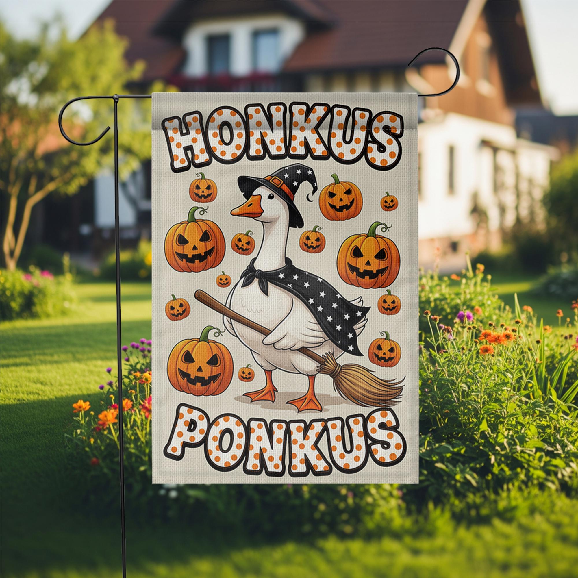 Halloween Goose Garden Flag, Honkus Ponkus Witch Goose, Pumpkin Yard Banner, Cute Halloween Decoration, Goose Witch Flag