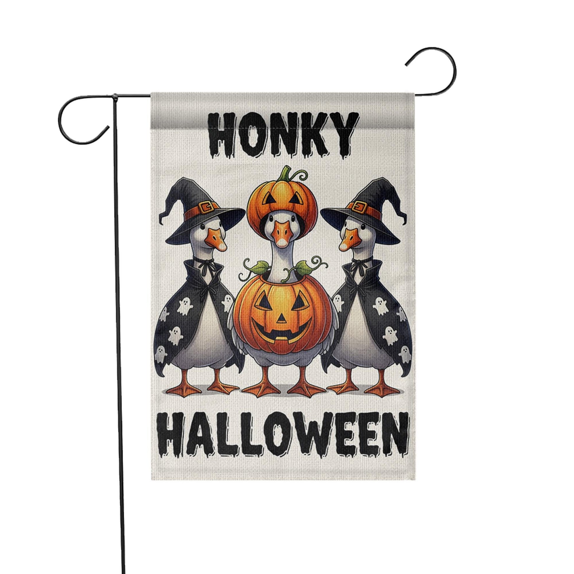 Honky Halloween Goose Garden Flag, Funny Witch Goose Pumpkin Yard Banner, Cute Outdoor Fall Decoration, Spooky Garden Flag