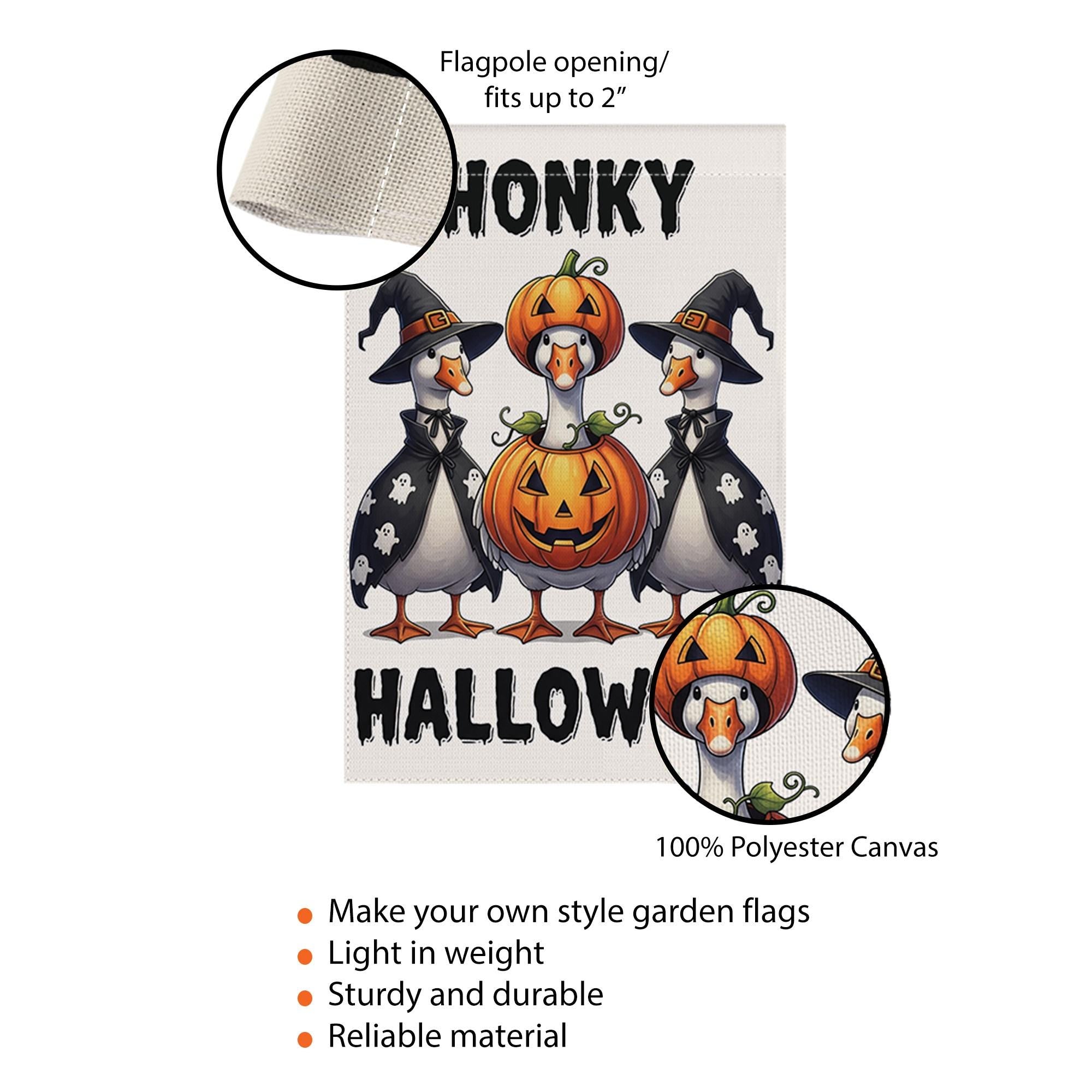 Honky Halloween Goose Garden Flag, Funny Witch Goose Pumpkin Yard Banner, Cute Outdoor Fall Decoration, Spooky Garden Flag