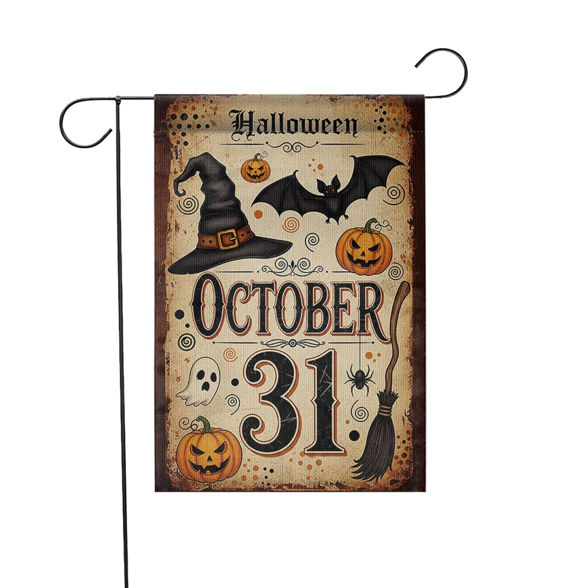 October 31 Halloween Garden Flag, Vintage Witch Pumpkin Bat Ghost Yard Banner, Spooky Fall Outdoor Decor, Halloween Porch Decoration