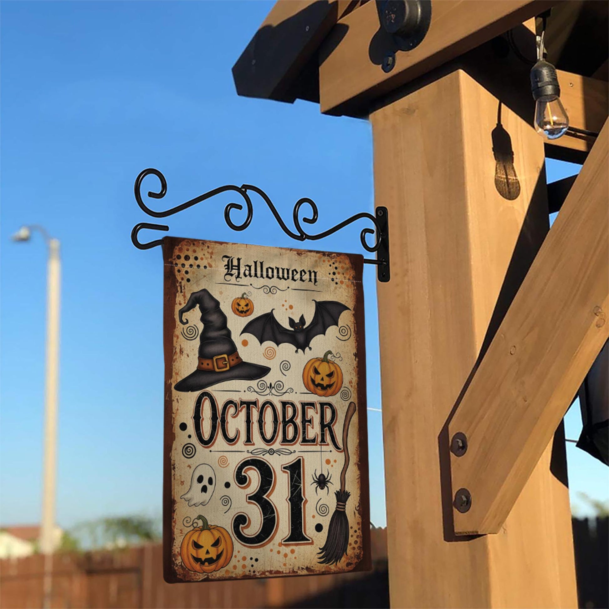 October 31 Halloween Garden Flag, Vintage Witch Pumpkin Bat Ghost Yard Banner, Spooky Fall Outdoor Decor, Halloween Porch Decoration