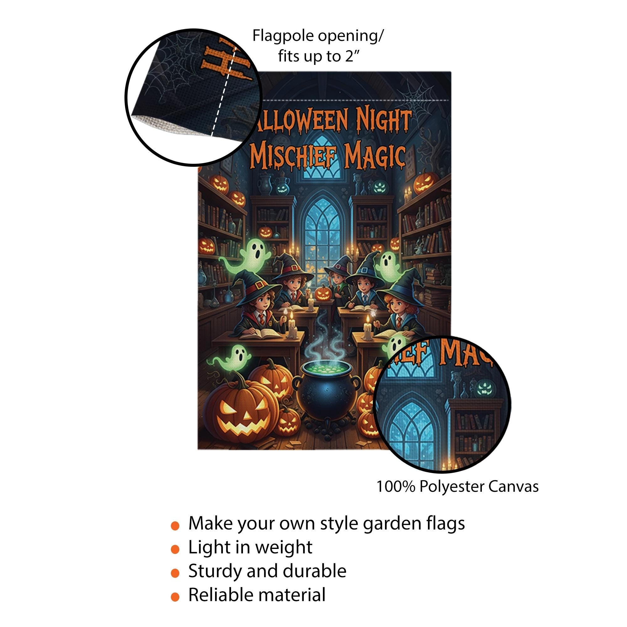 Halloween Night Mischief Magic Garden Flag, Witch Kids Pumpkin Ghost Yard Banner, Spooky Outdoor Halloween Decor, Cute Trick or Treat Witch