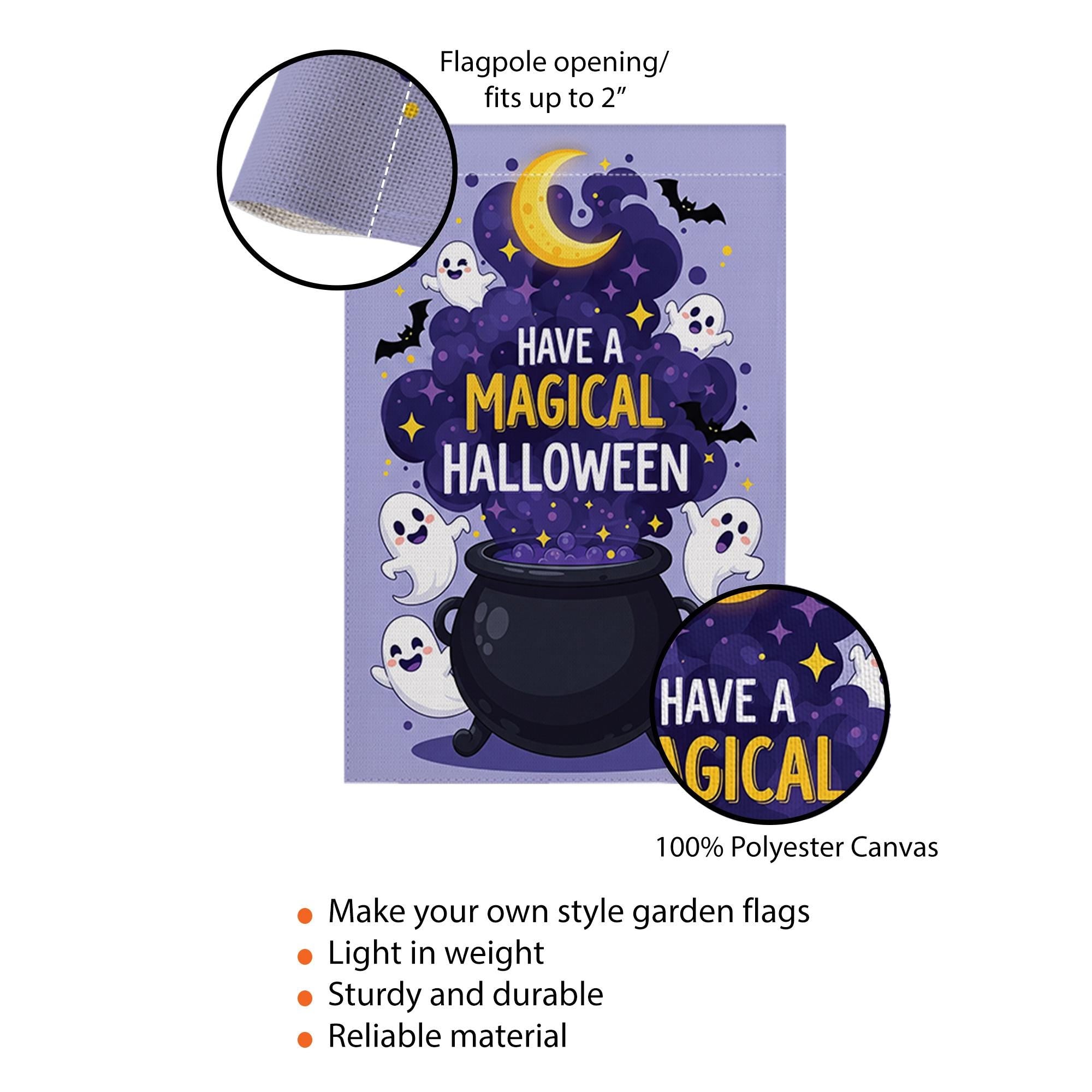 Have a Magical Halloween Garden Flag, Cute Ghost Cauldron Outdoor Banner, Spooky Moon Bat Fall Yard Decoration, Fun Halloween Flag