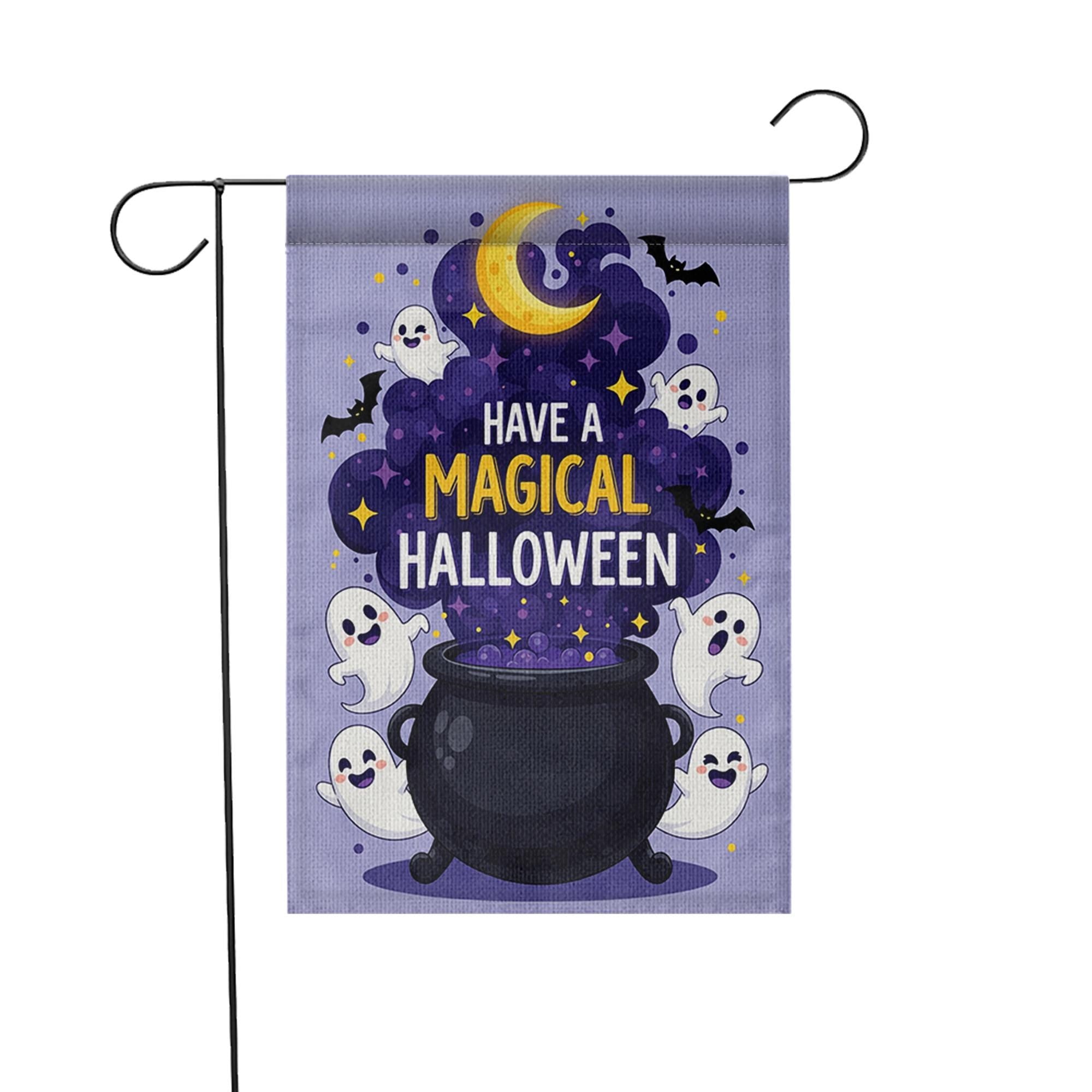 Have a Magical Halloween Garden Flag, Cute Ghost Cauldron Outdoor Banner, Spooky Moon Bat Fall Yard Decoration, Fun Halloween Flag