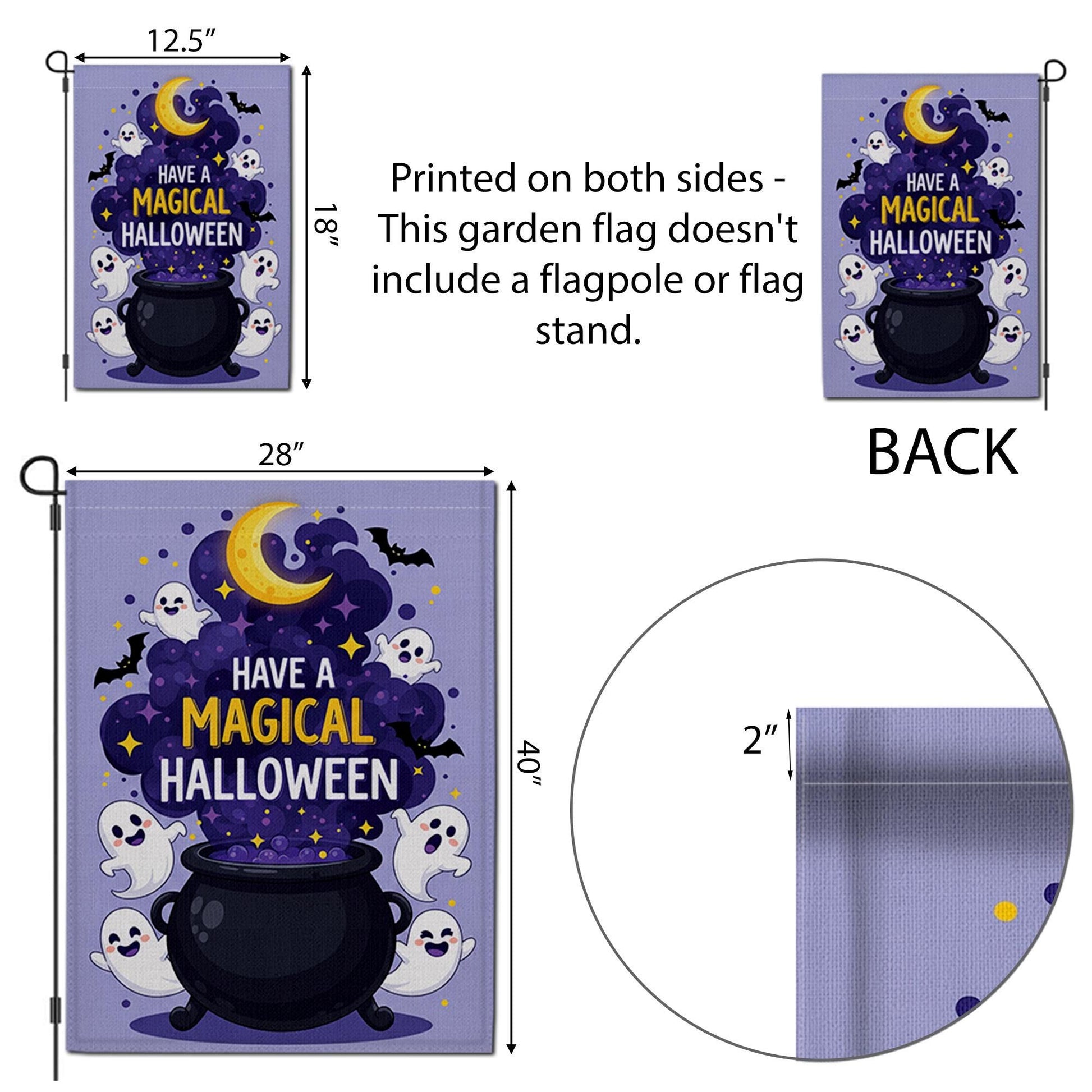 Have a Magical Halloween Garden Flag, Cute Ghost Cauldron Outdoor Banner, Spooky Moon Bat Fall Yard Decoration, Fun Halloween Flag