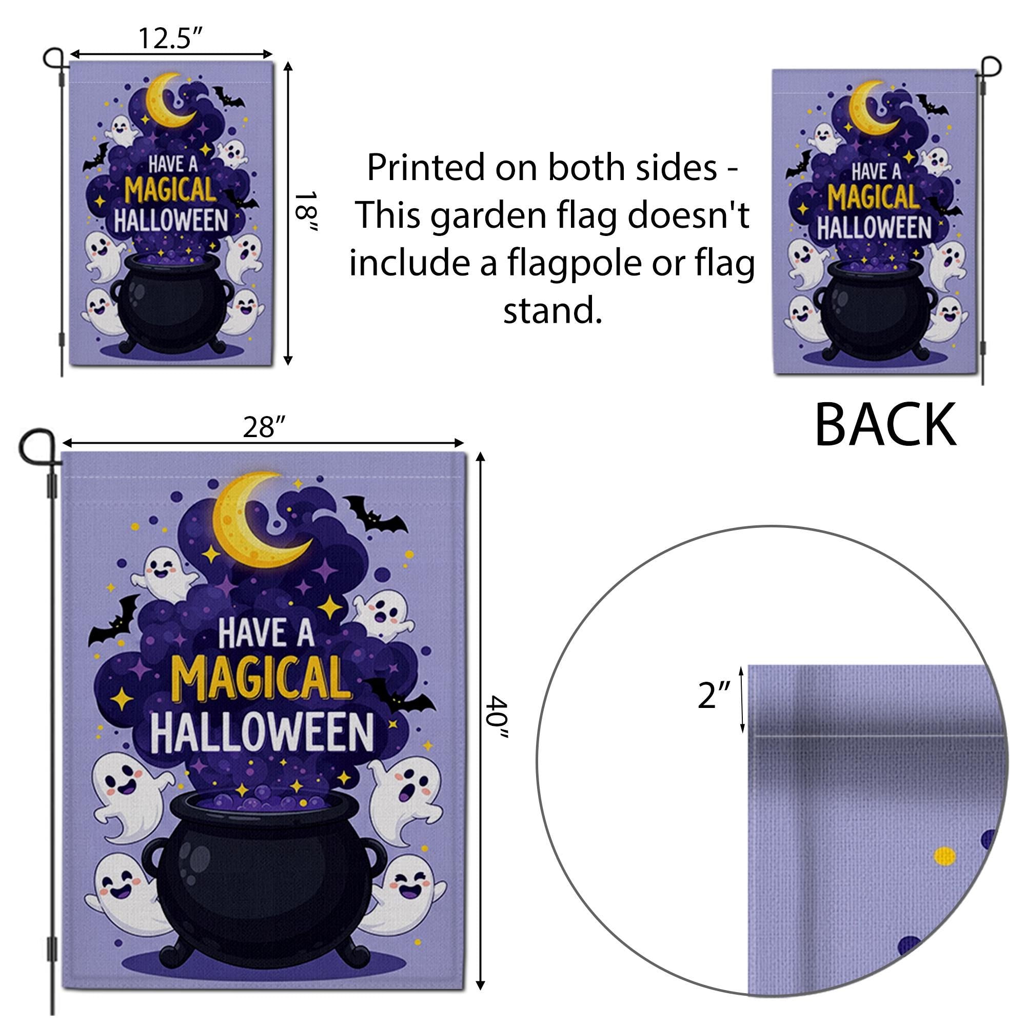 Have a Magical Halloween Garden Flag, Cute Ghost Cauldron Outdoor Banner, Spooky Moon Bat Fall Yard Decoration, Fun Halloween Flag