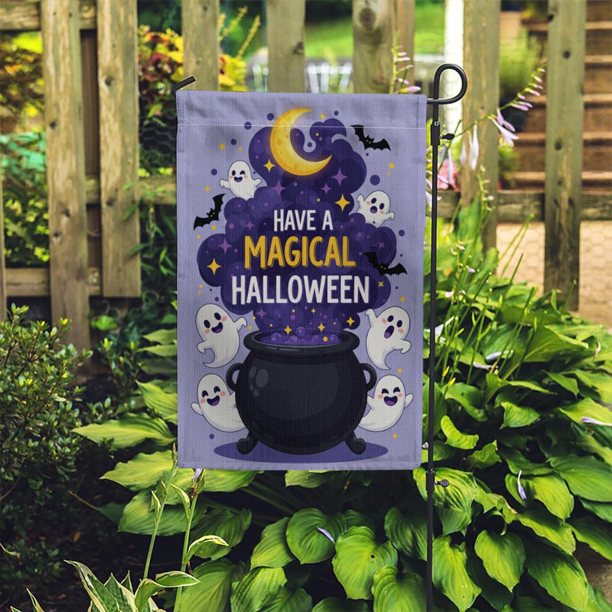 Have a Magical Halloween Garden Flag, Cute Ghost Cauldron Outdoor Banner, Spooky Moon Bat Fall Yard Decoration, Fun Halloween Flag