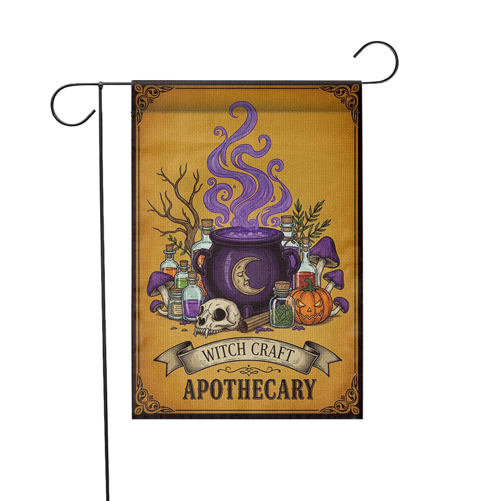 Witch Craft Apothecary Garden Flag, Potion Skull Pumpkin Yard Banner, Spooky Witch Cauldron Fall Outdoor Decor, Halloween Flag