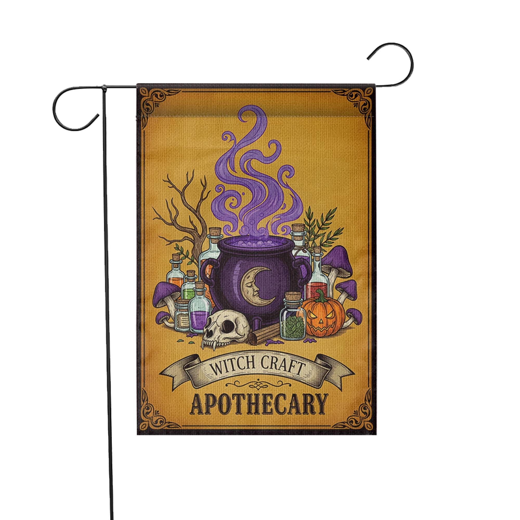 Witch Craft Apothecary Garden Flag, Potion Skull Pumpkin Yard Banner, Spooky Witch Cauldron Fall Outdoor Decor, Halloween Flag
