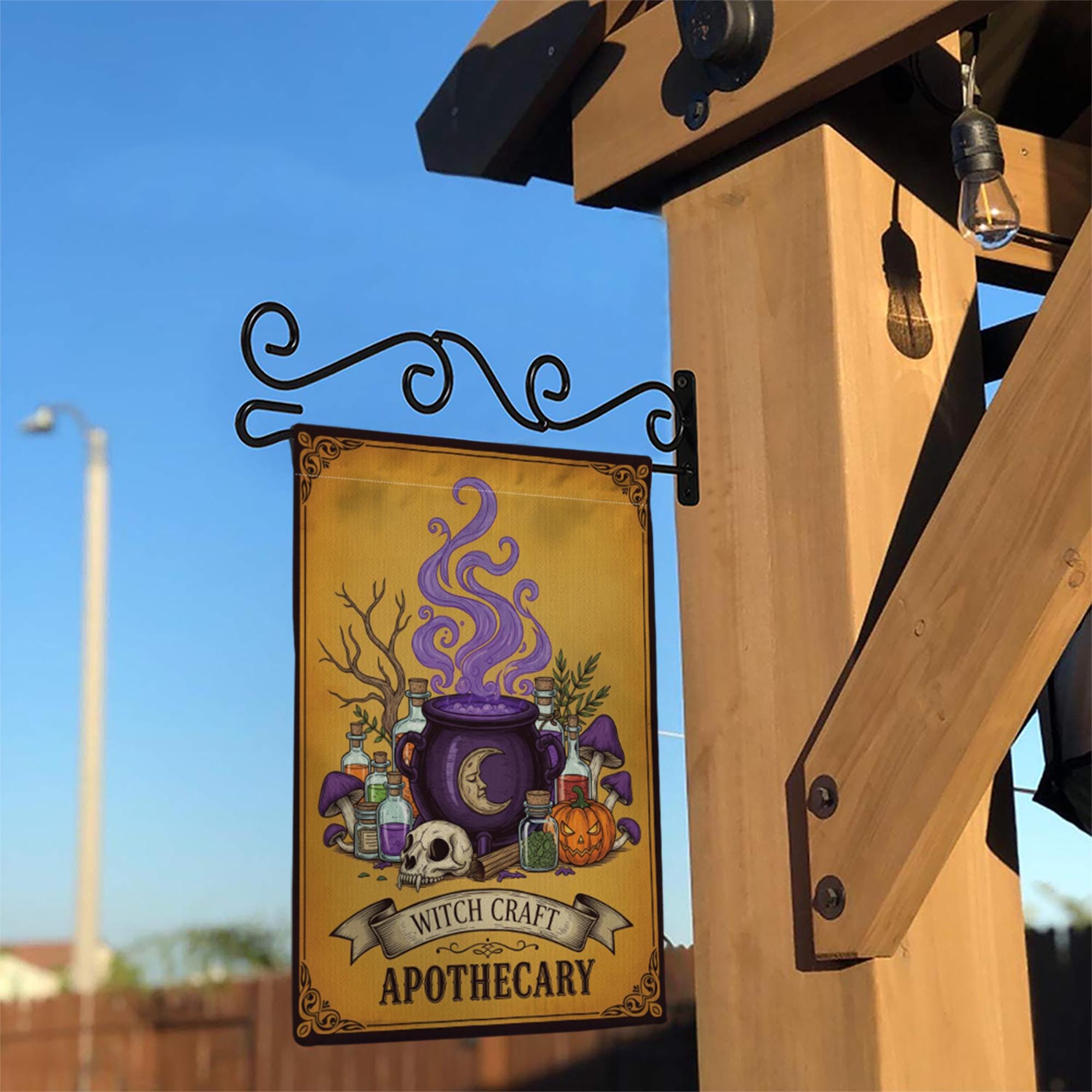 Witch Craft Apothecary Garden Flag, Potion Skull Pumpkin Yard Banner, Spooky Witch Cauldron Fall Outdoor Decor, Halloween Flag