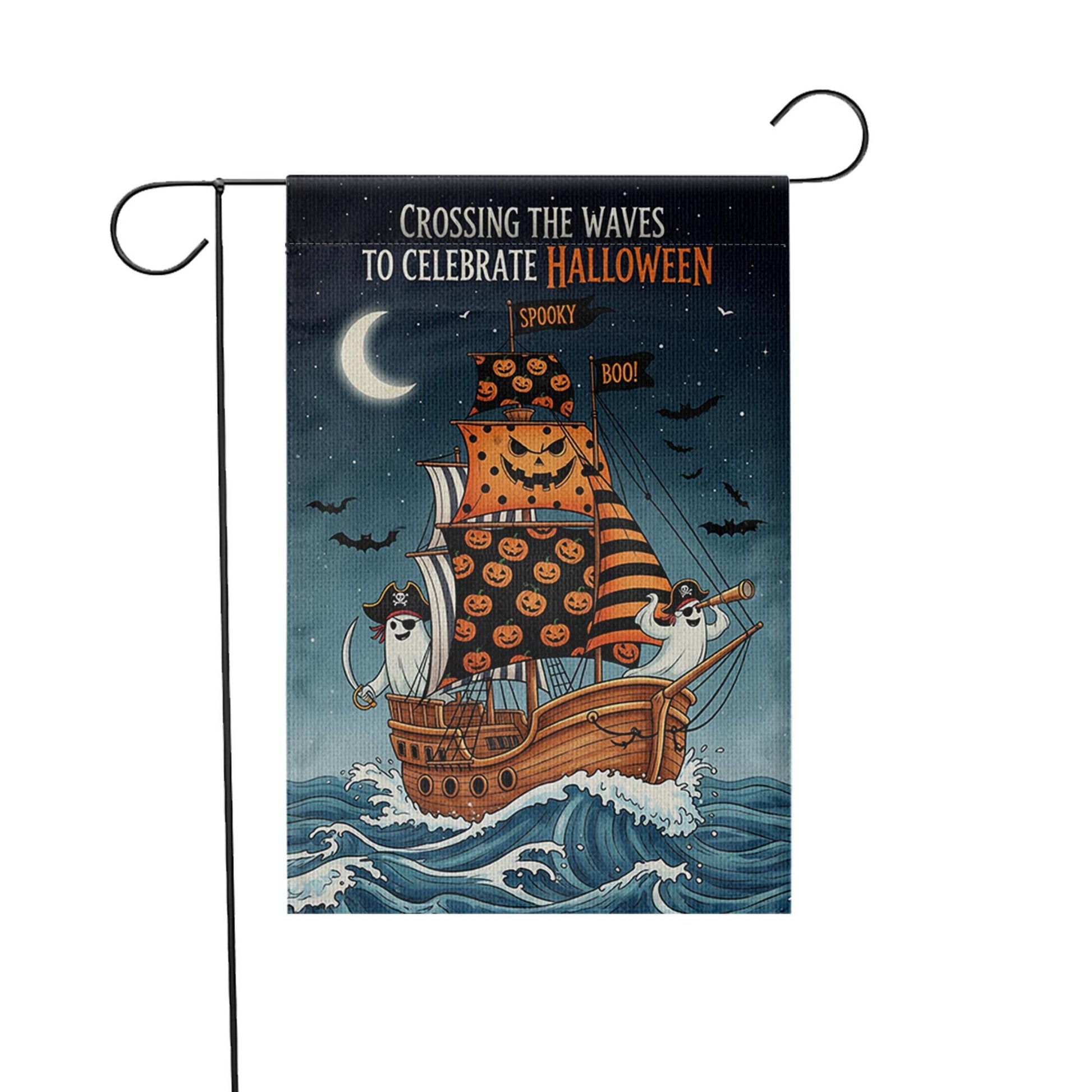 Halloween Pirate Ghost Ship Garden Flag, Spooky Sailing Outdoor Yard Banner, Trick or Treat Skeleton Fall Decor, Nautical Halloween Flag