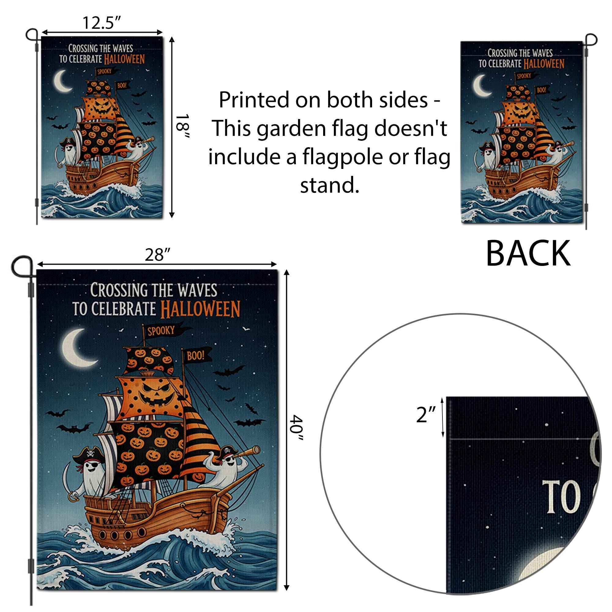 Halloween Pirate Ghost Ship Garden Flag, Spooky Sailing Outdoor Yard Banner, Trick or Treat Skeleton Fall Decor, Nautical Halloween Flag