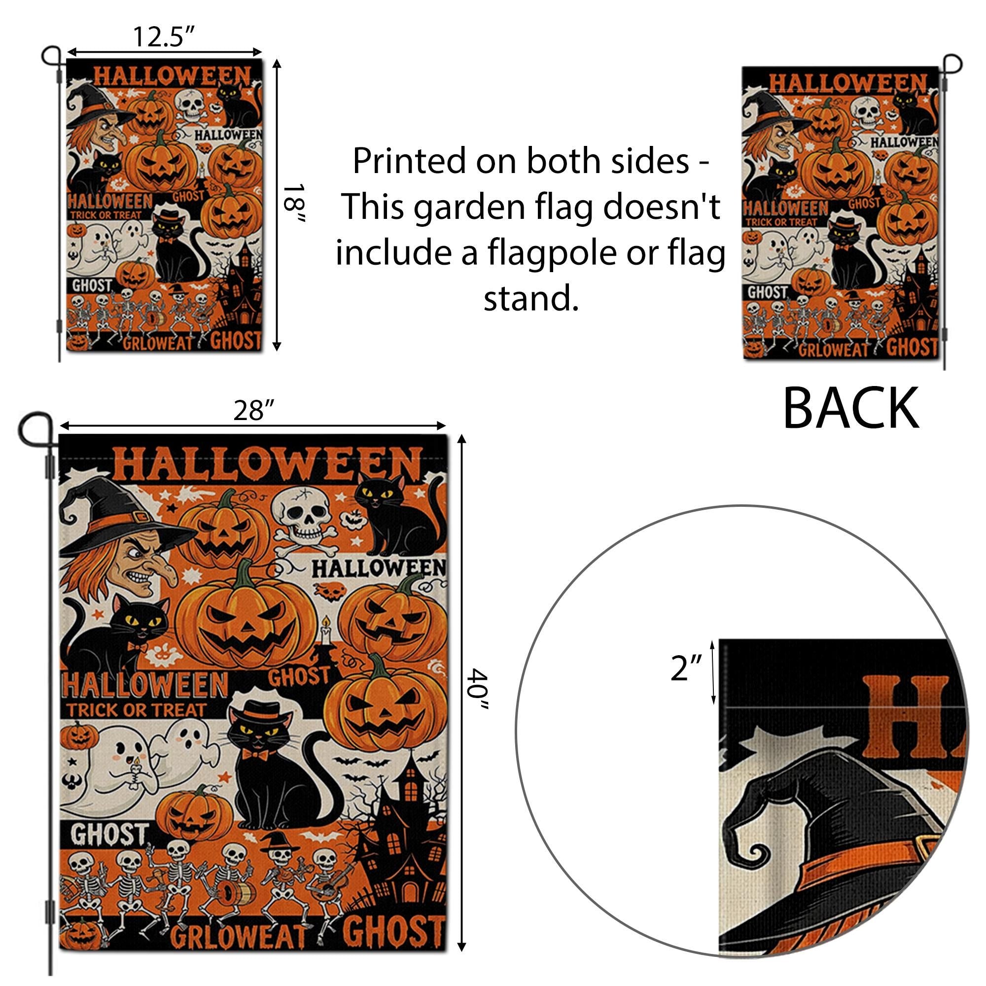 Vintage Halloween Collage Garden Flag, Witch Pumpkin Ghost Skeleton Outdoor Yard Banner, Spooky Fall Trick or Treat Decor
