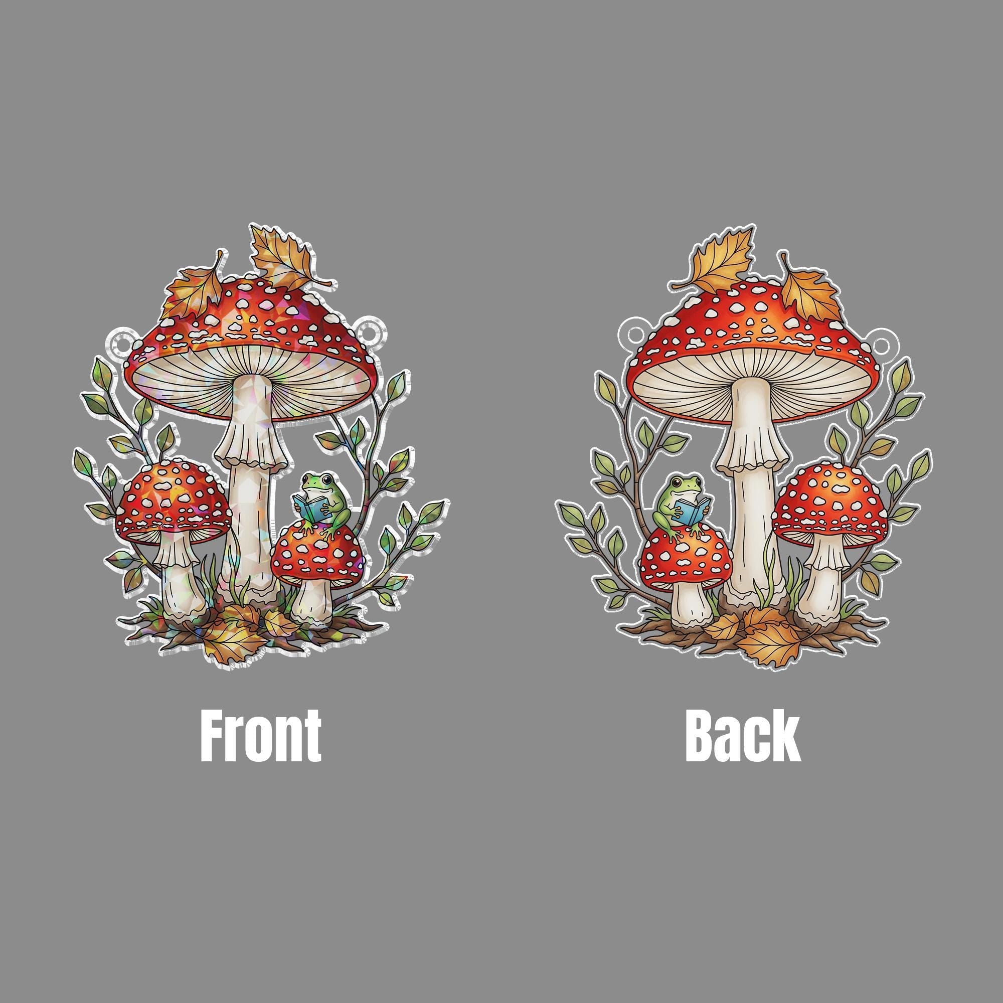 Holographic Mushroom Frog Window Hanging – Cute Forest Toadstool Suncatcher – Cottagecore Fairycore Room Decor Gift