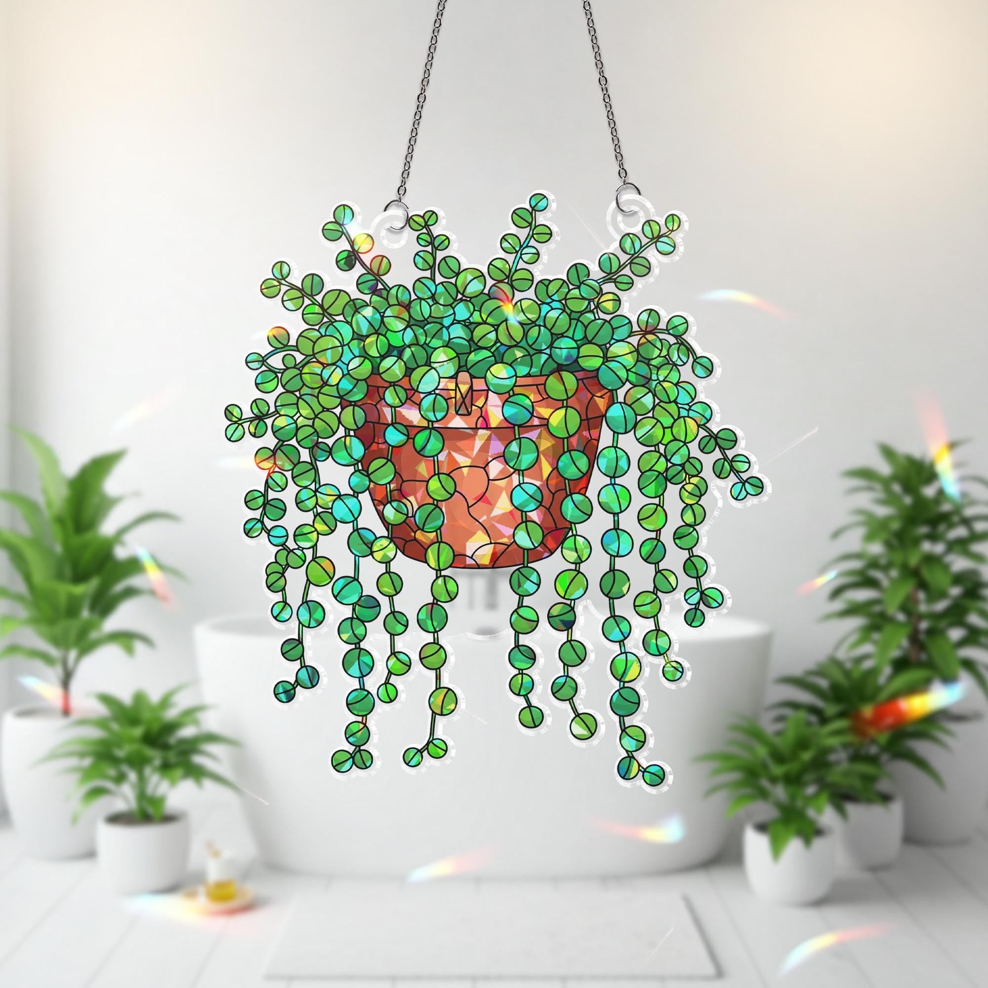 String of Turtles Acrylic Hologram Ornament, Plant garden Hanging decor, Trailing Succulent Window Hanging, Plant Lover Botanical Home Art