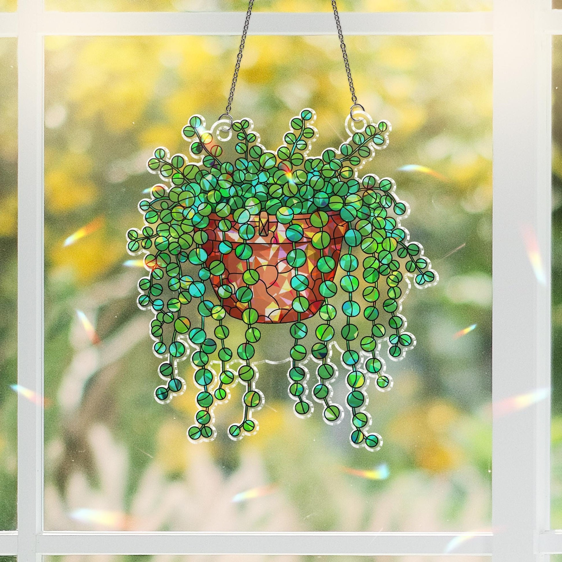 String of Turtles Acrylic Hologram Ornament, Plant garden Hanging decor, Trailing Succulent Window Hanging, Plant Lover Botanical Home Art
