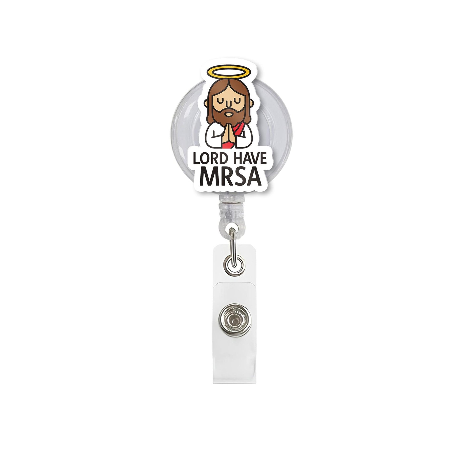 Funny Nurse Badge Reel, Lord Have MRSA Badge Holder, Healthcare Worker Humor, RN Gift, Hospital ID Clip, Retractable Badge Reel