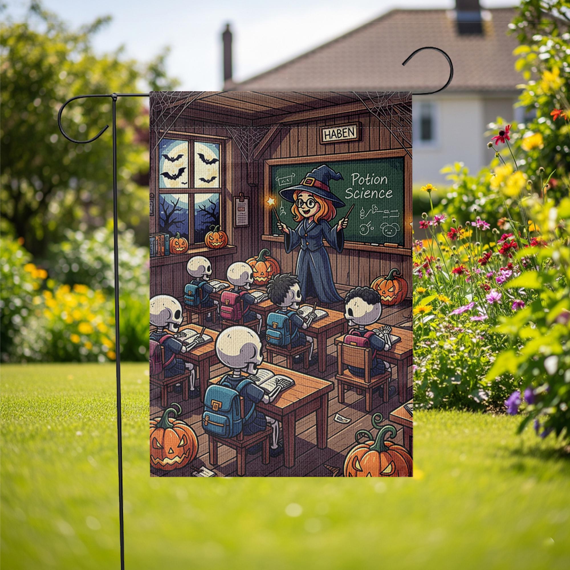 Halloween Witch Classroom Garden Flag, Skeleton Student Yard Banner, Funny Potion Science Fall Outdoor Decor, Spooky Teacher Gift