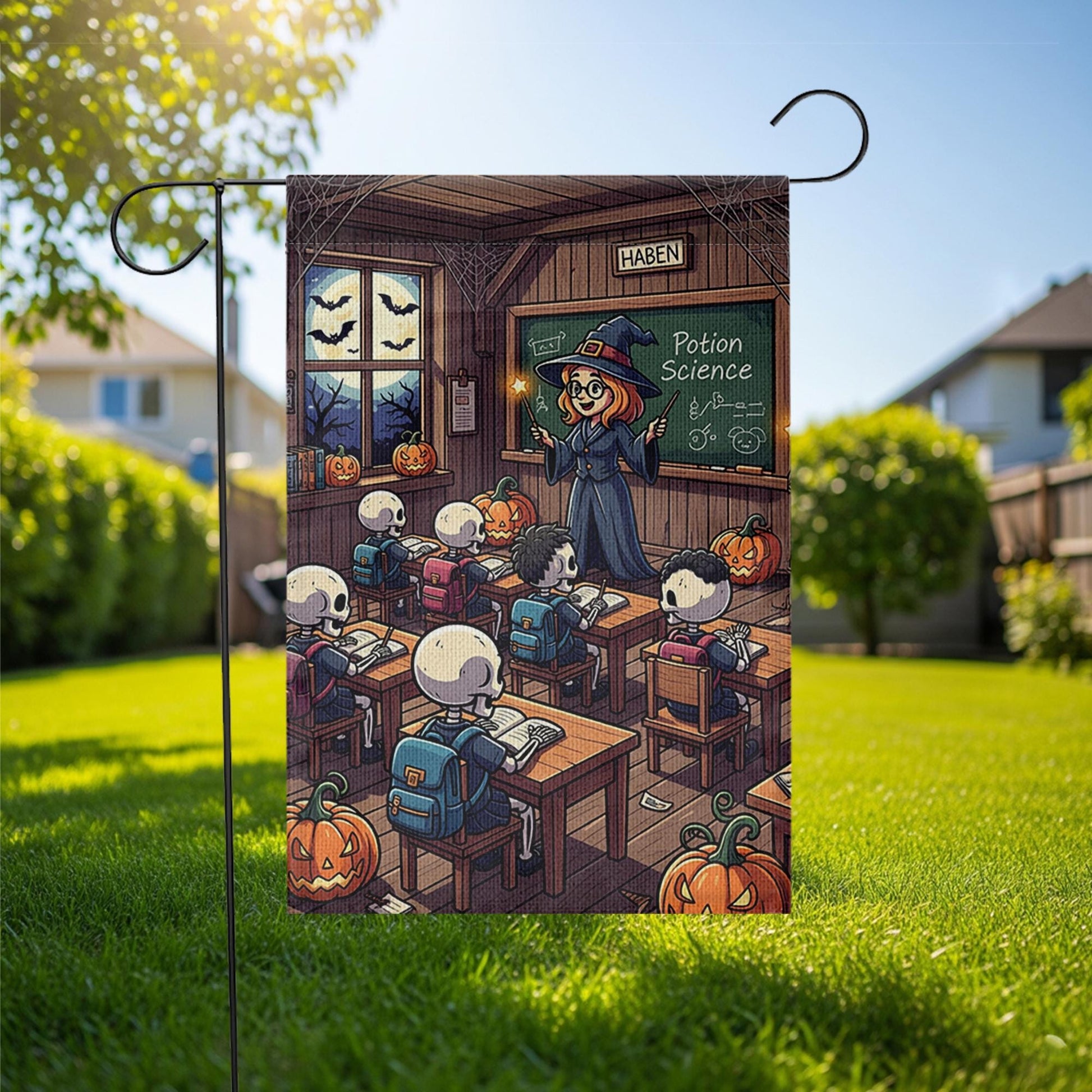 Halloween Witch Classroom Garden Flag, Skeleton Student Yard Banner, Funny Potion Science Fall Outdoor Decor, Spooky Teacher Gift