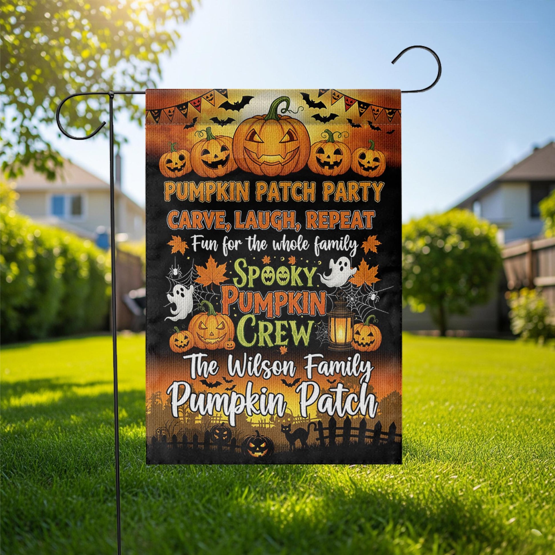 Personalized Pumpkin Patch Garden Flag, Fall Halloween Outdoor Banner, Spooky Pumpkin Family Yard Sign, Custom Autumn Decor Gift