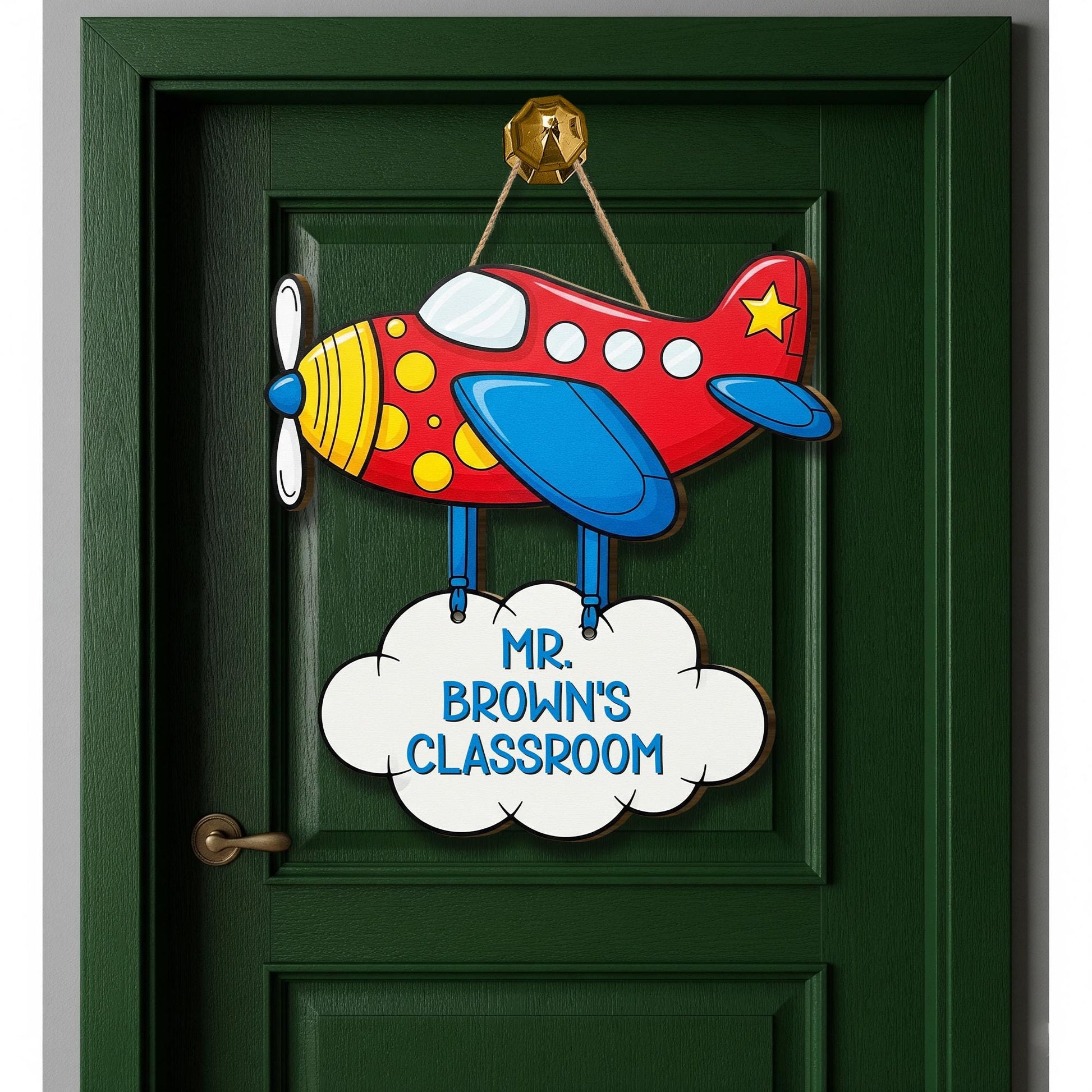 Personalized Airplane Classroom Door Sign for Teachers, Custom Name Teacher Sign, Cute Plane Back to School Classroom Decor, Cloud Door Sign