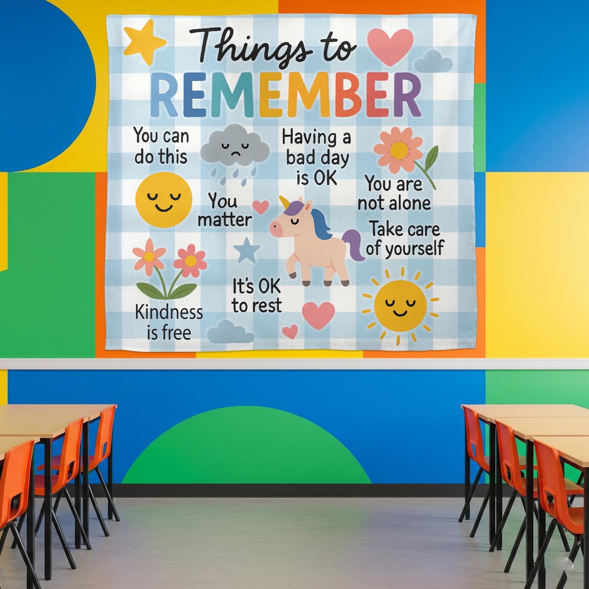 Mental Health Wall Tapestry, Inspirational Classroom Decor, Motivational Kids Room Sign, Positive Affirmation Banner