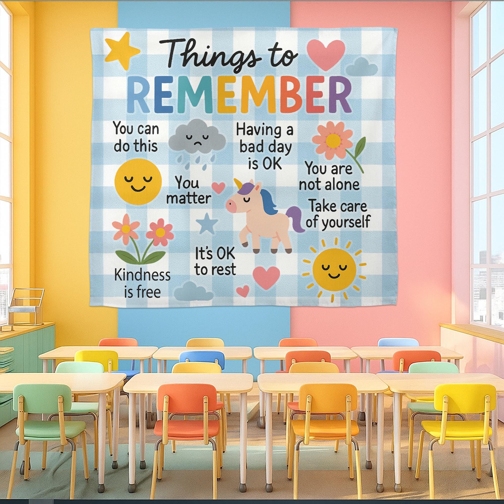 Mental Health Wall Tapestry, Inspirational Classroom Decor, Motivational Kids Room Sign, Positive Affirmation Banner