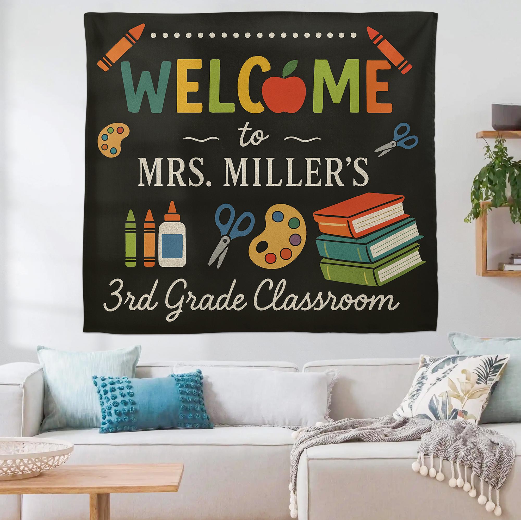 Personalized Classroom Tapestry, Teacher Welcome Sign, 3rd Grade Wall Decor, Custom Back to School Banner, Teacher Gift