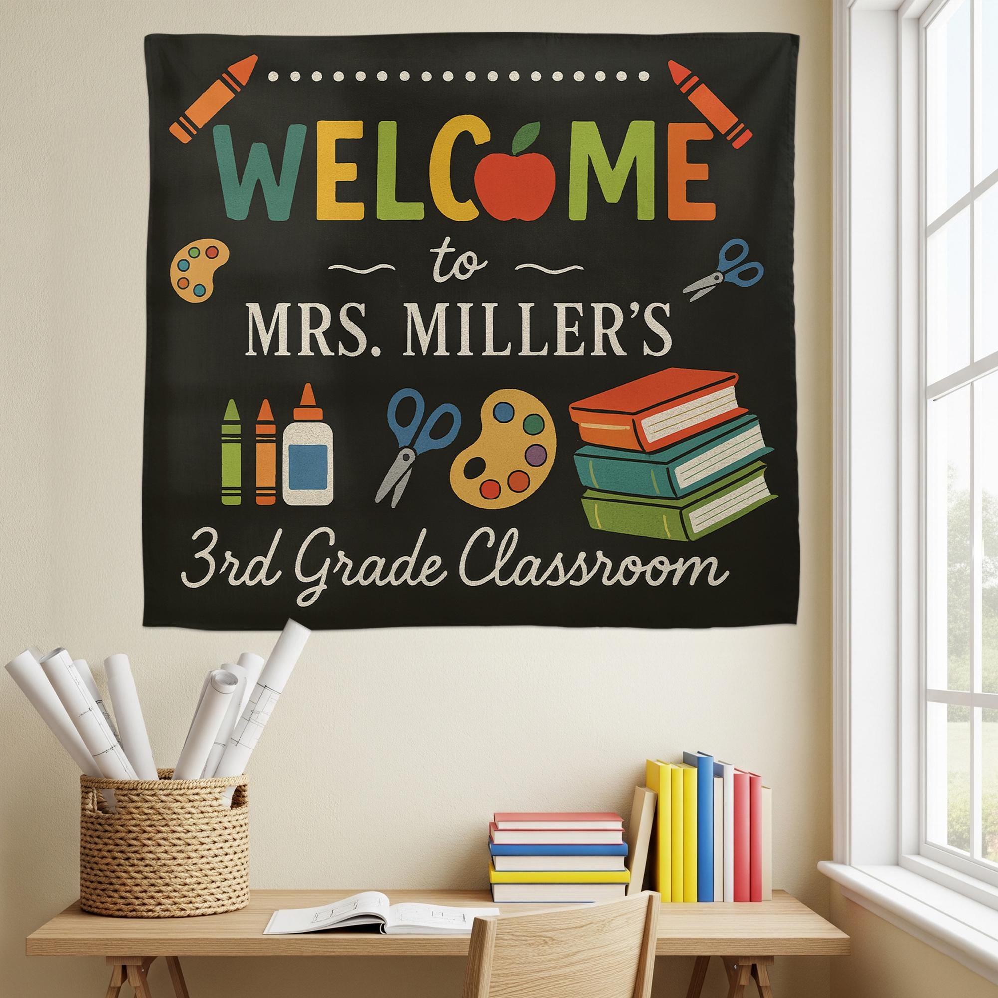 Personalized Classroom Tapestry, Teacher Welcome Sign, 3rd Grade Wall Decor, Custom Back to School Banner, Teacher Gift