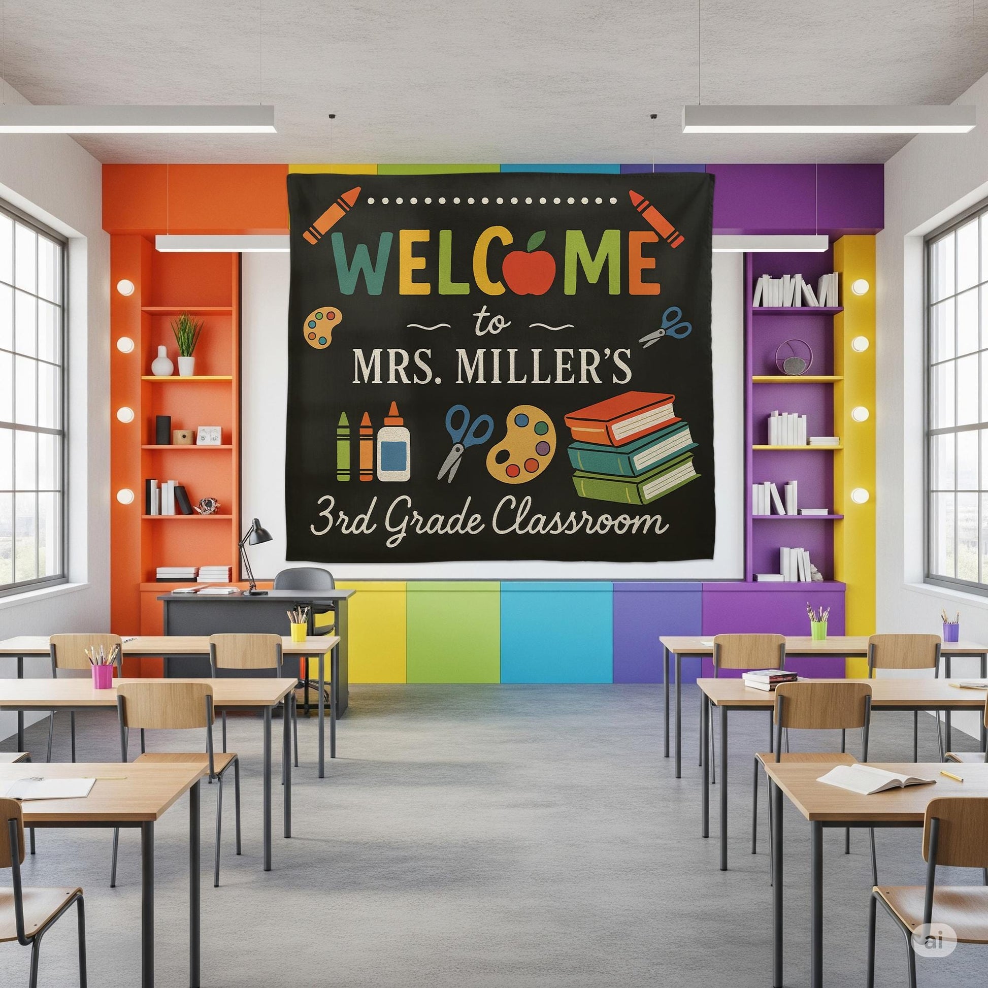 Personalized Classroom Tapestry, Teacher Welcome Sign, 3rd Grade Wall Decor, Custom Back to School Banner, Teacher Gift