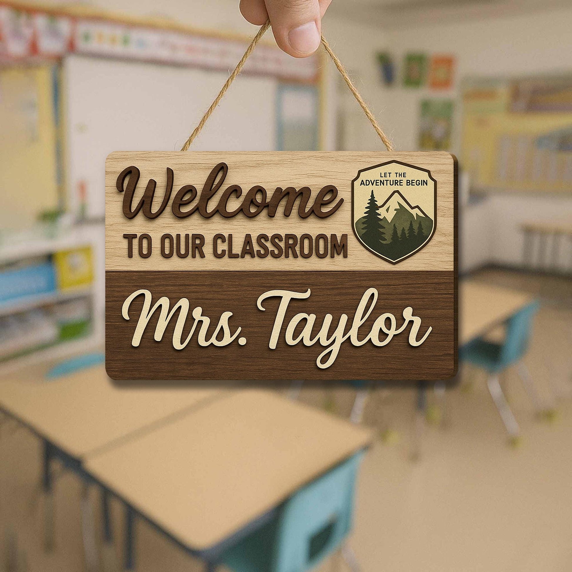 Rustic Classroom Welcome Sign, Personalized Teacher Door Decor, Adventure Theme Wood Plaque, Custom Back to School Gift