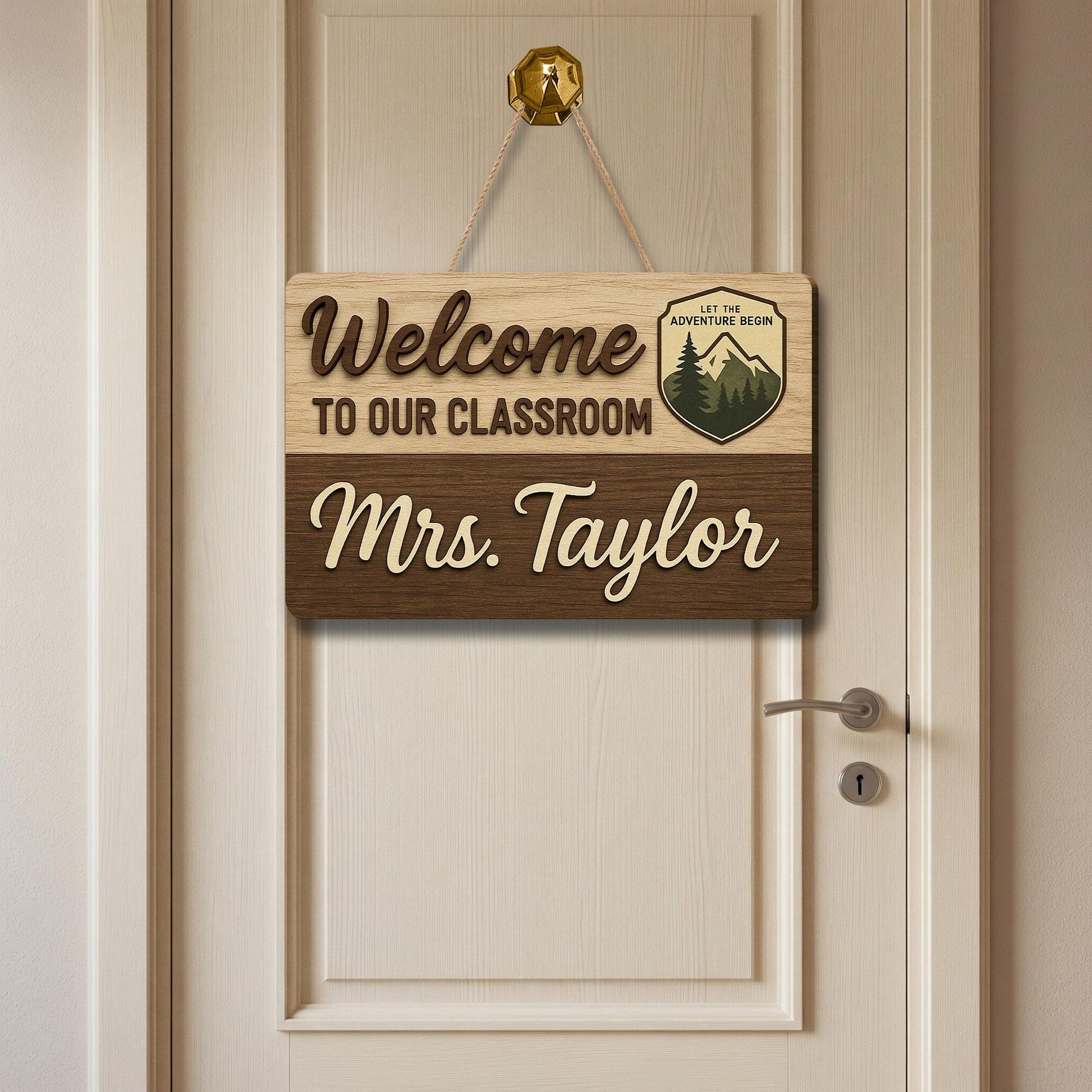 Rustic Classroom Welcome Sign, Personalized Teacher Door Decor, Adventure Theme Wood Plaque, Custom Back to School Gift