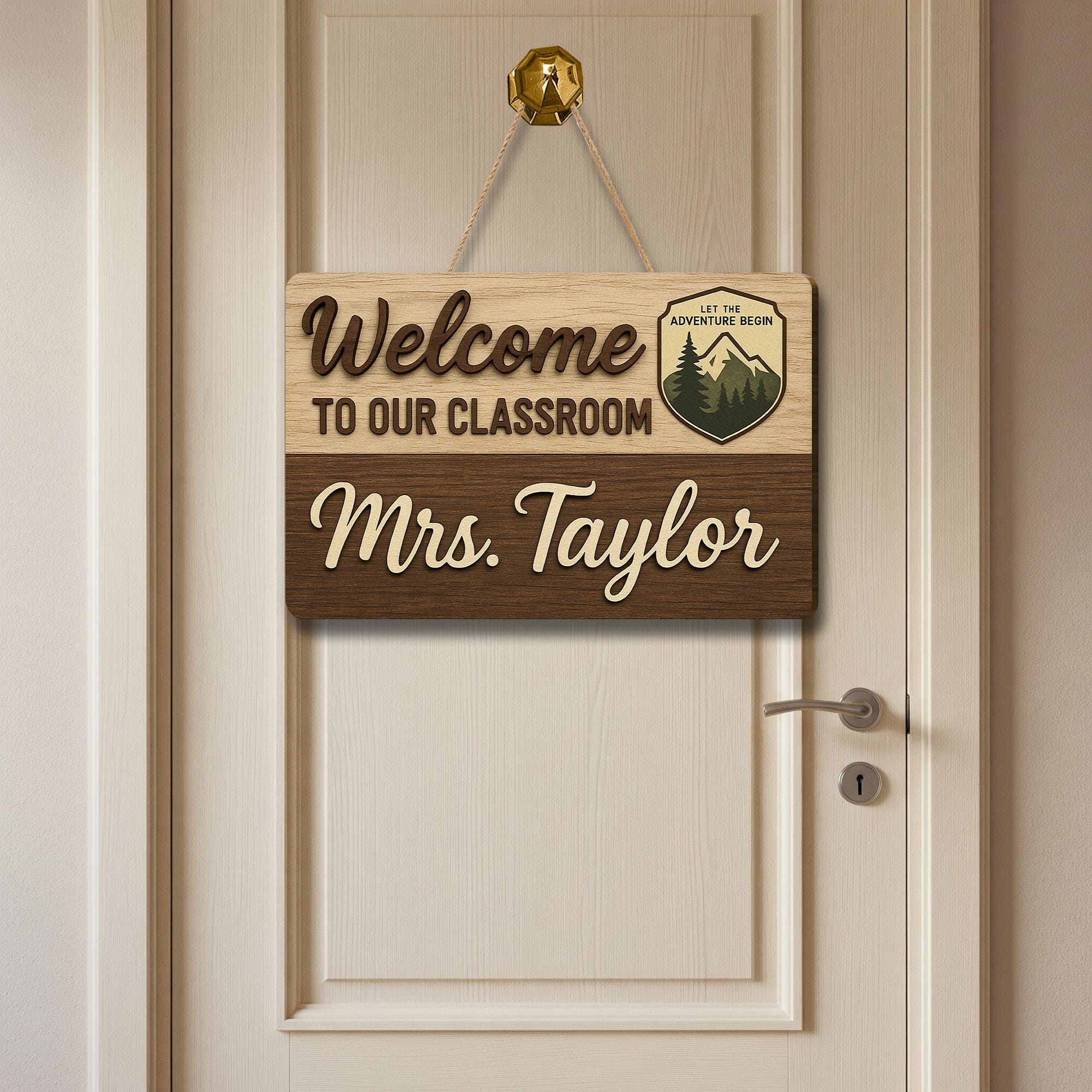 Rustic Classroom Welcome Sign, Personalized Teacher Door Decor, Adventure Theme Wood Plaque, Custom Back to School Gift