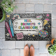 Personalized Teacher Classroom Doormat, Cute Back to School Welcome Mat for 1st Grade, Custom Name Rug, Rainbow Composition Design Rug