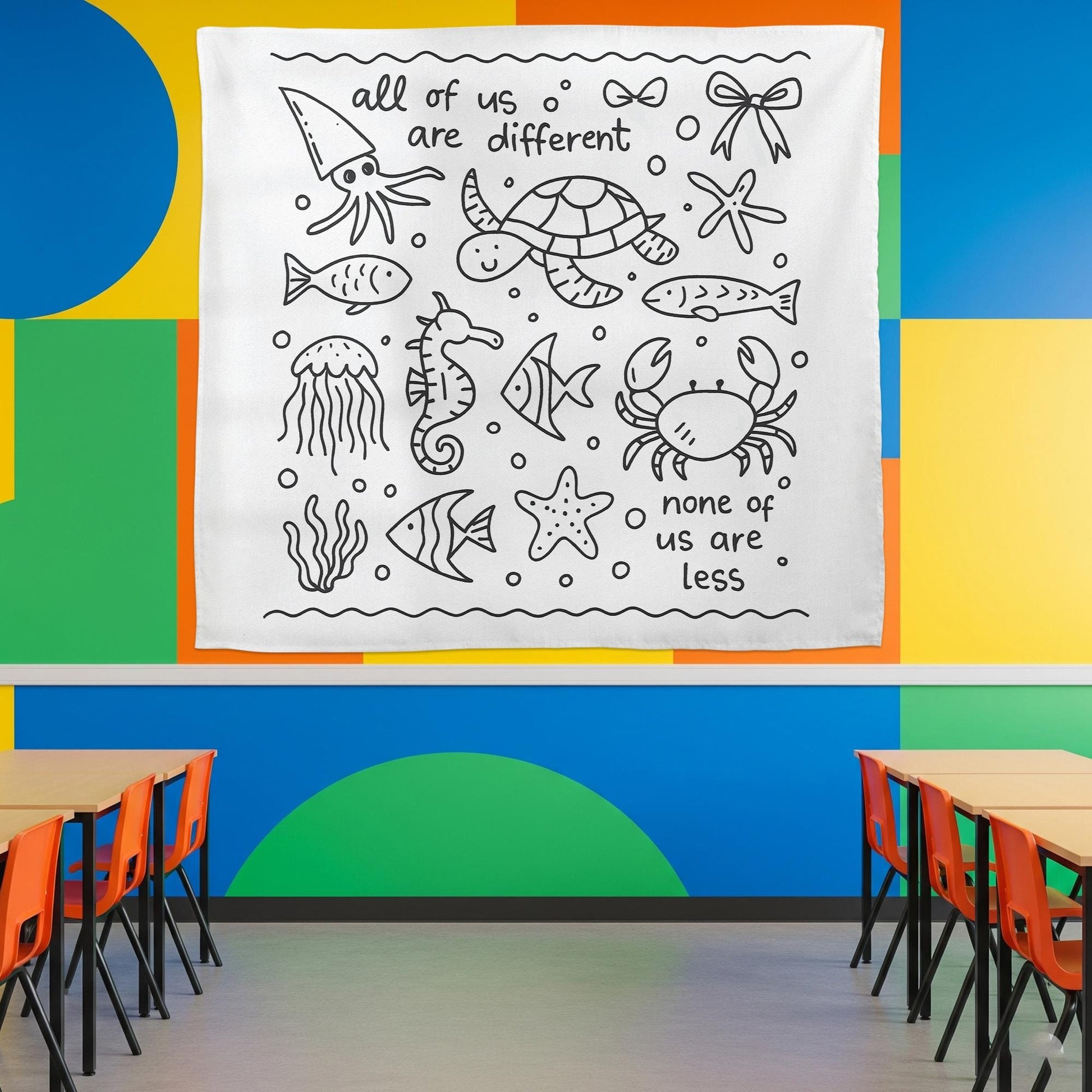 Sped Teacher Tapestry, All Of Us Are Different None Of Us Are Less Banner, Inclusion Teacher Class Decor, Neurodiversity Decor, Special Ed