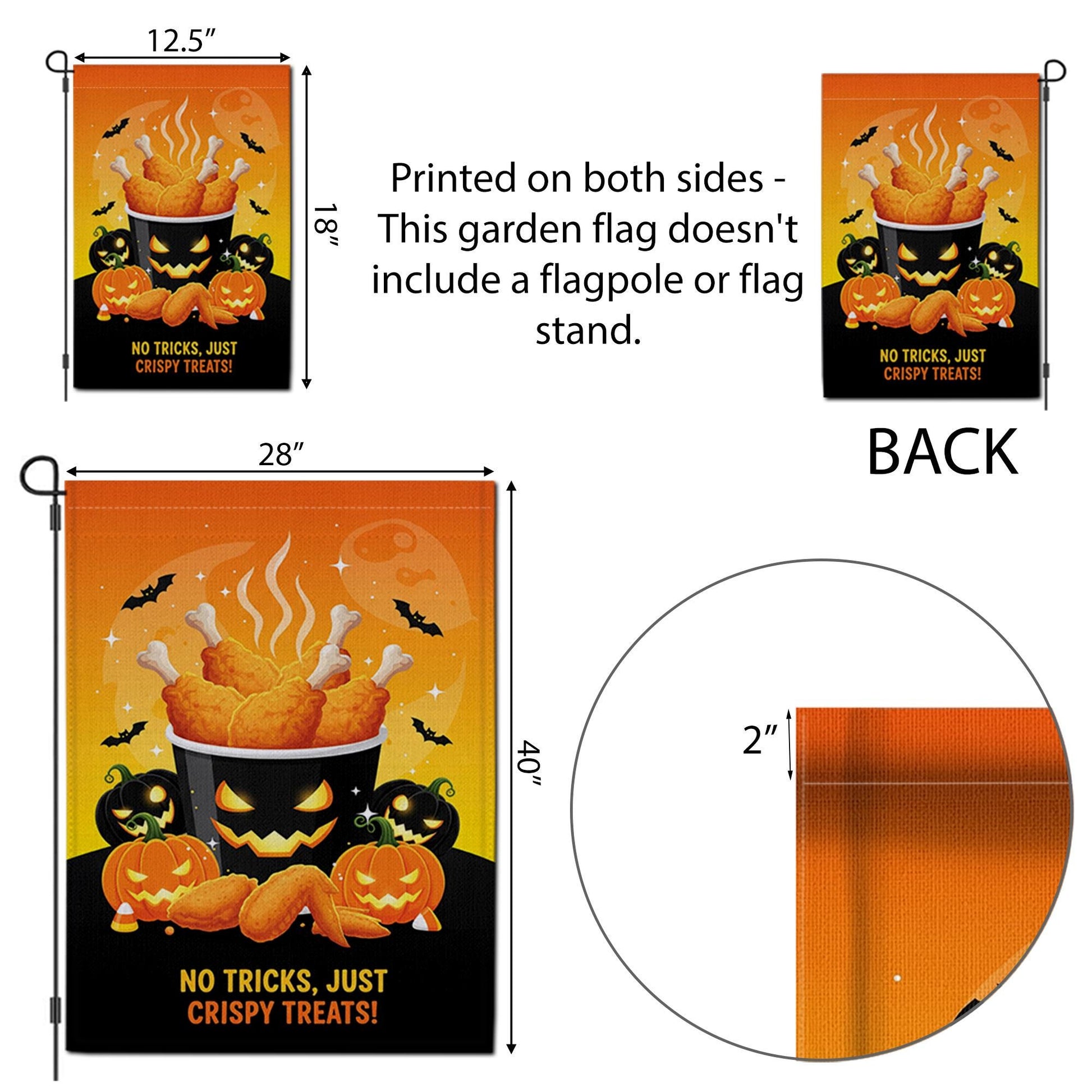 Funny Halloween Chicken Garden Flag, Crispy Treats Pumpkin Yard Banner, Fall Outdoor Food Humor Decor, No Tricks Just Treats Sign