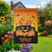 Funny Halloween Chicken Garden Flag, Crispy Treats Pumpkin Yard Banner, Fall Outdoor Food Humor Decor, No Tricks Just Treats Sign
