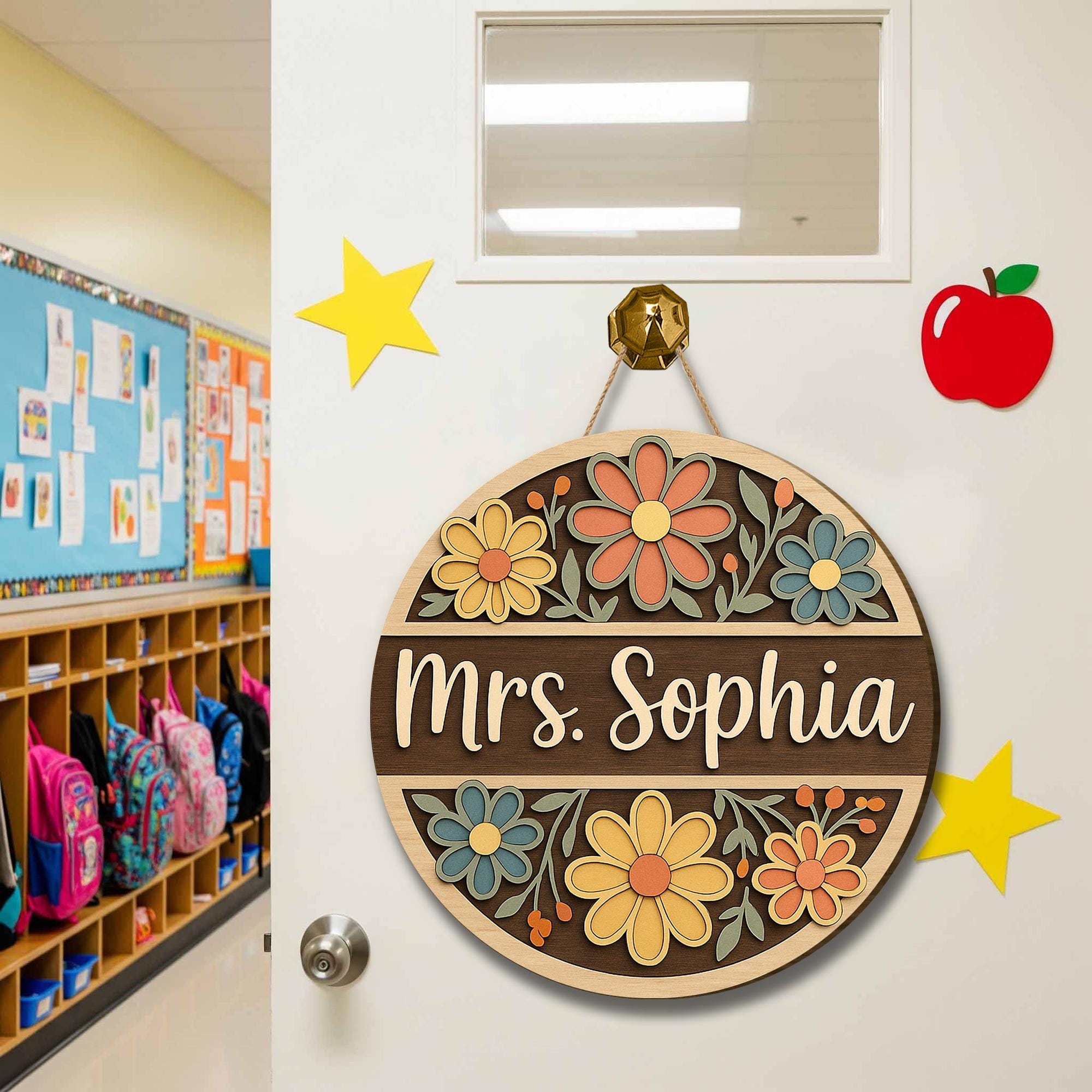 Custom Teacher Door Sign – Personalized Classroom Name Sign – Floral Wood Welcome Sign for Teacher – Back to School Gift for Educators