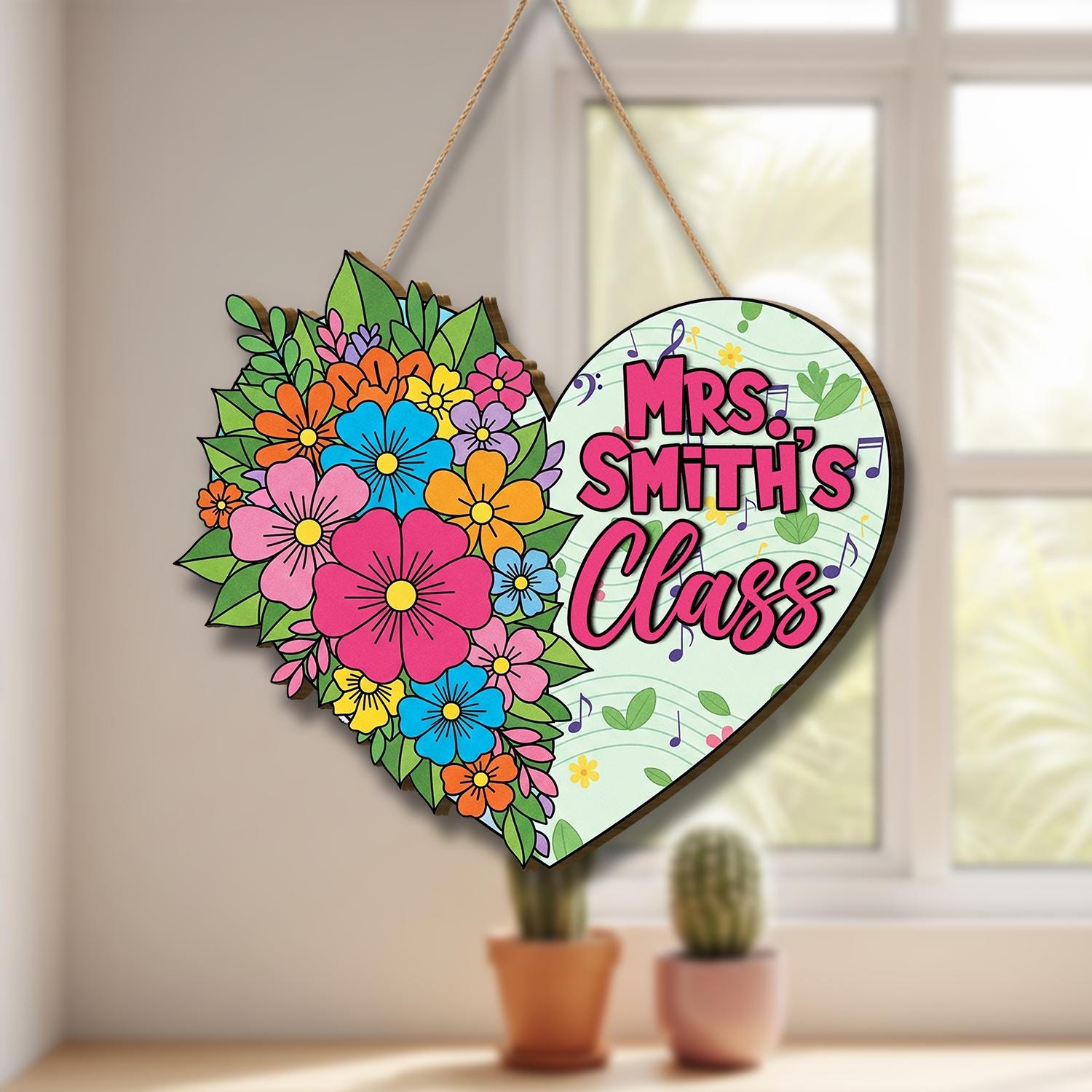 Custome Class Sign, Heart Shaped Floral Door Hanger, Personalized Teacher Decor, Classroom Wall Sign, Back to School Gift, Personalized Sign