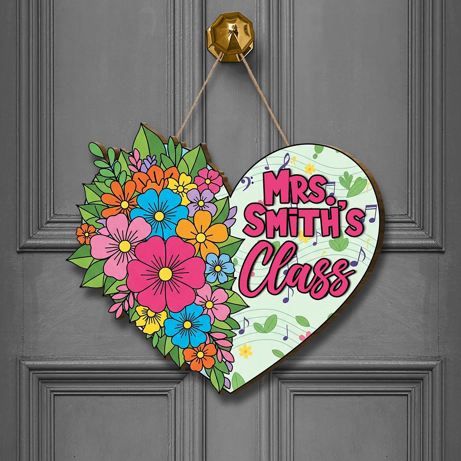 Custome Class Sign, Heart Shaped Floral Door Hanger, Personalized Teacher Decor, Classroom Wall Sign, Back to School Gift, Personalized Sign