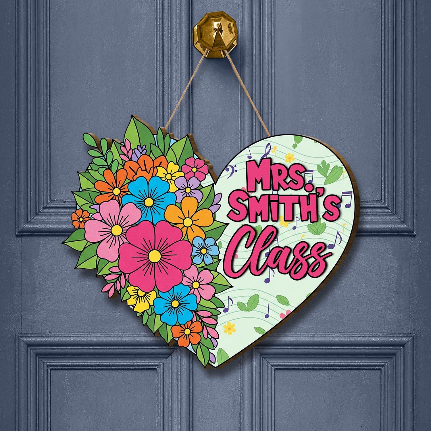 Custome Class Sign, Heart Shaped Floral Door Hanger, Personalized Teacher Decor, Classroom Wall Sign, Back to School Gift, Personalized Sign