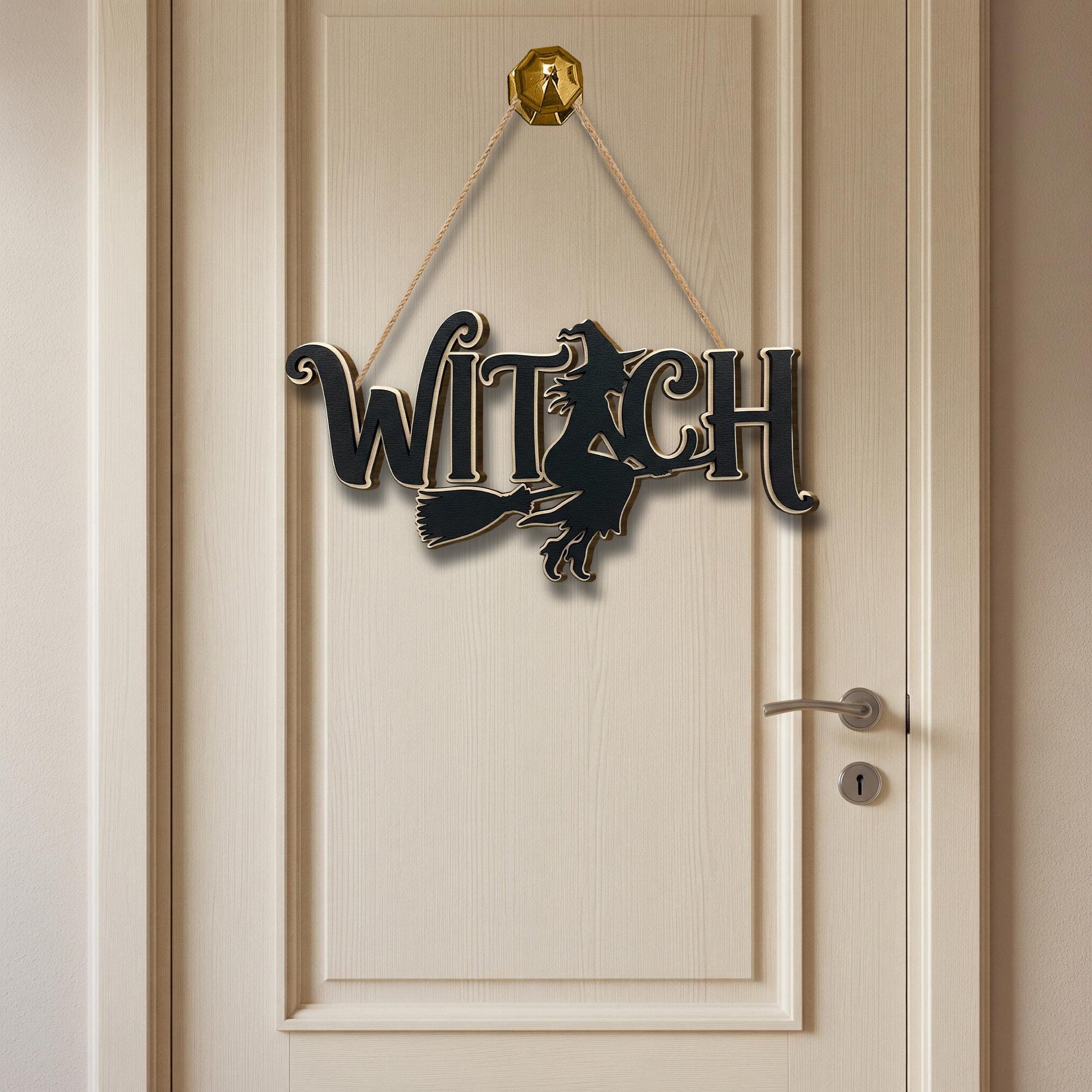 Witch Silhouette Door Sign, Halloween Flying Witch Wooden Hanger, Spooky Black Witch Wall Decor, Fall Front Door Plaque