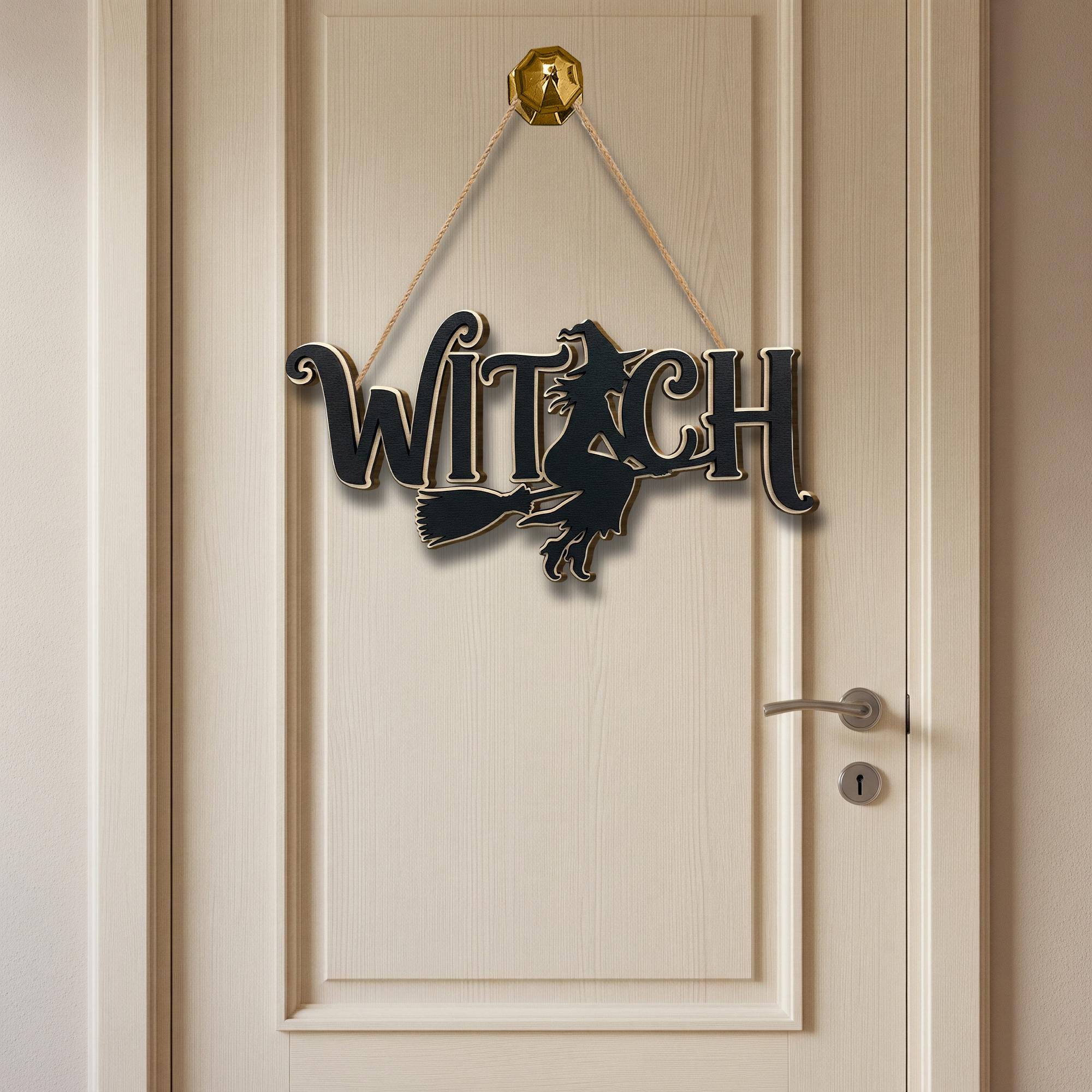 Witch Silhouette Door Sign, Halloween Flying Witch Wooden Hanger, Spooky Black Witch Wall Decor, Fall Front Door Plaque