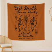 Til Death Bachelorette Banner | Custom Skeleton Tapestry | Halloween Bach Party Decor | Spooky Bride Wall Hanging | Personalized Party Sign