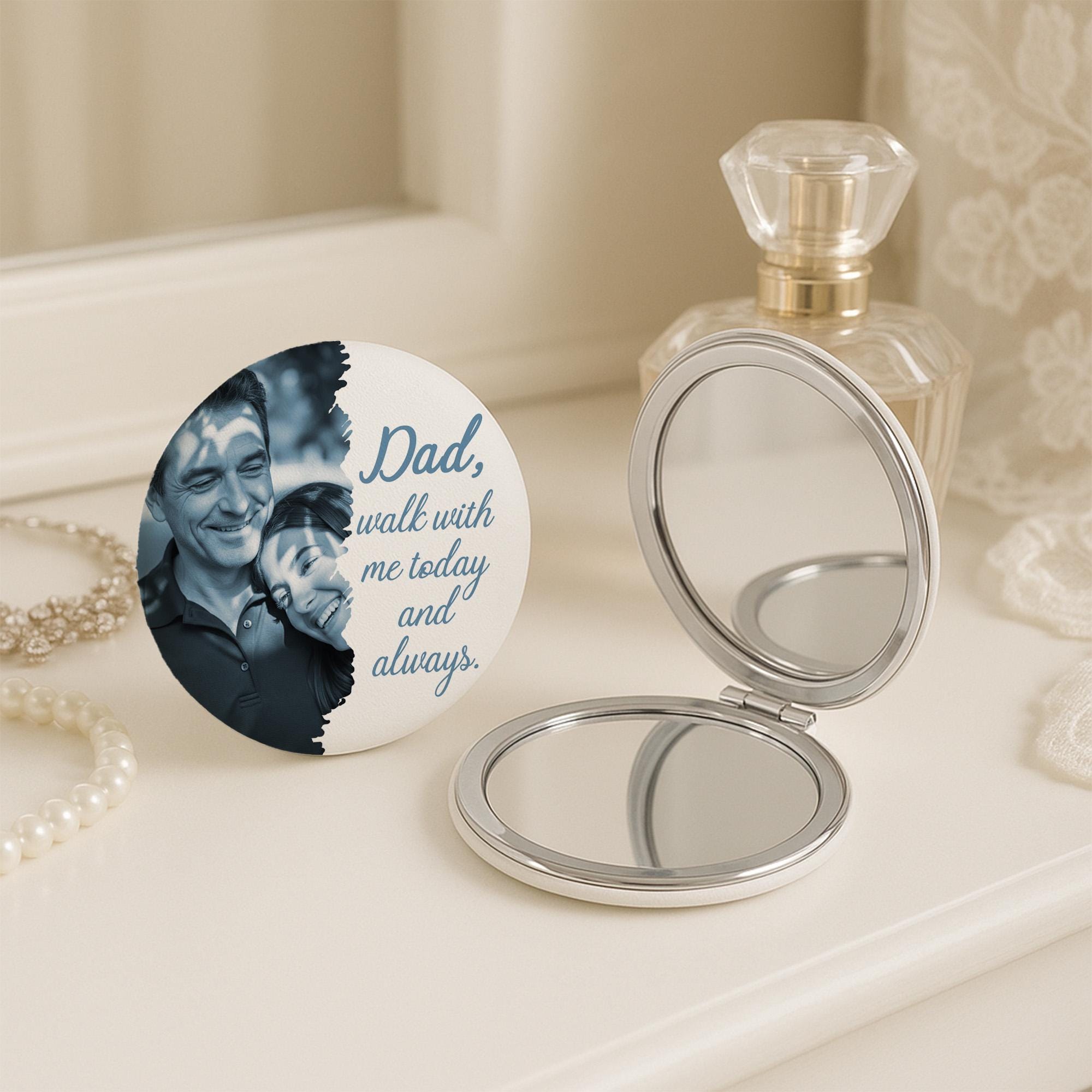 Memorial Compact Mirror for Bride – Custom Photo & Quote Gift for Memorial Keepsake – Walk Me Down the Aisle Keepsake