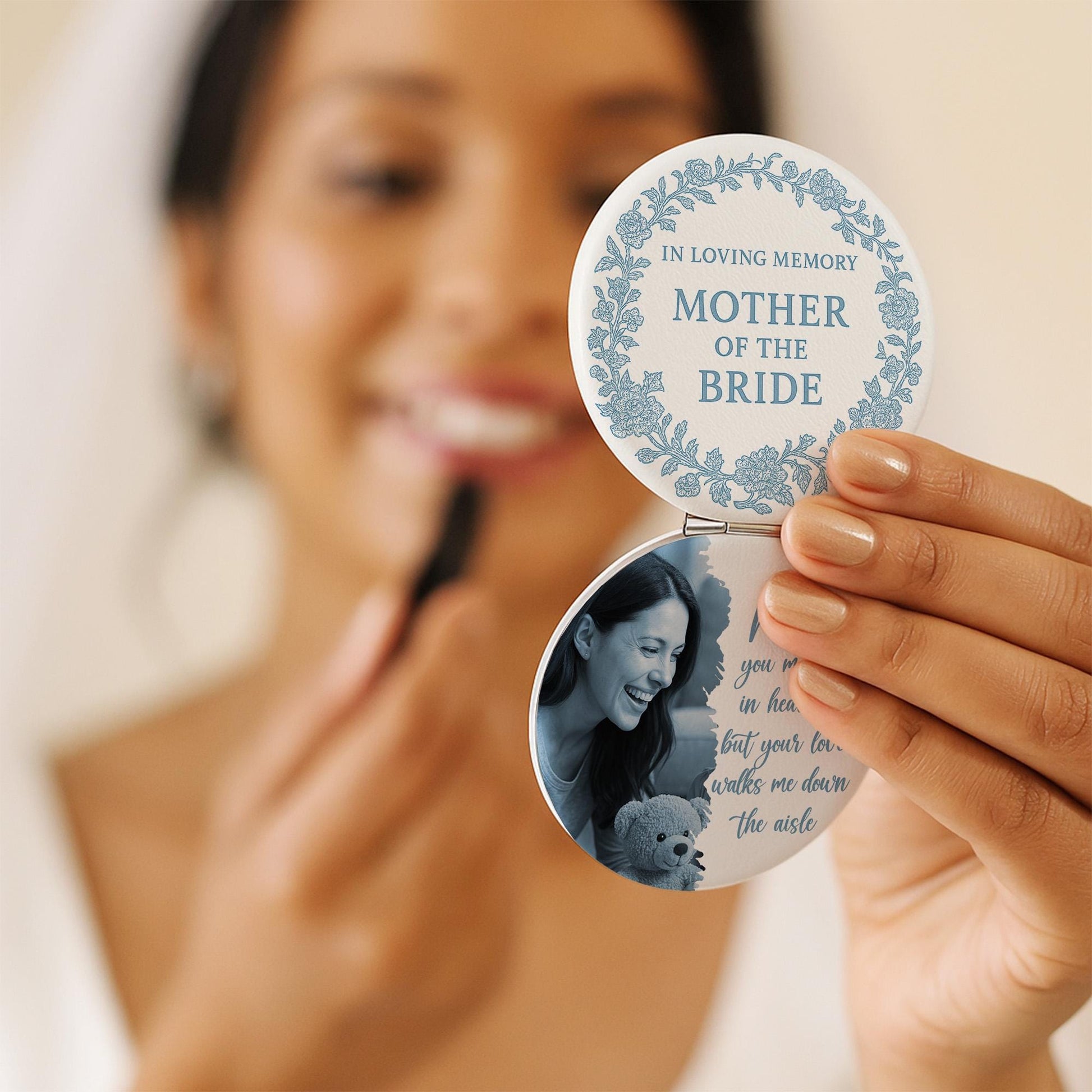 Memorial Compact Mirror for Bride – Custom Photo & Quote Gift for Memorial Keepsake – Walk Me Down the Aisle Keepsake